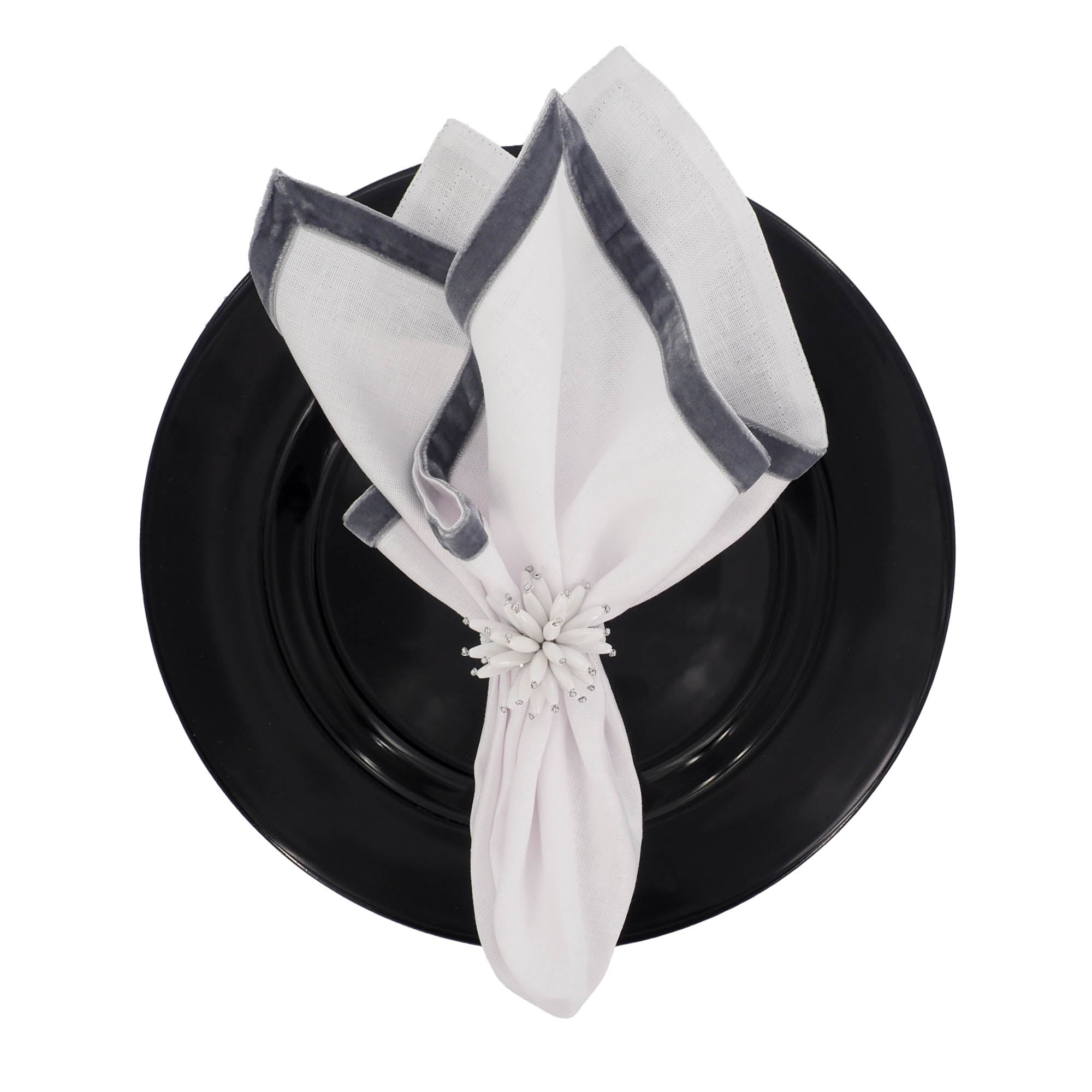 New York Linen Napkins with Silver Velvet Borders, Set of 4