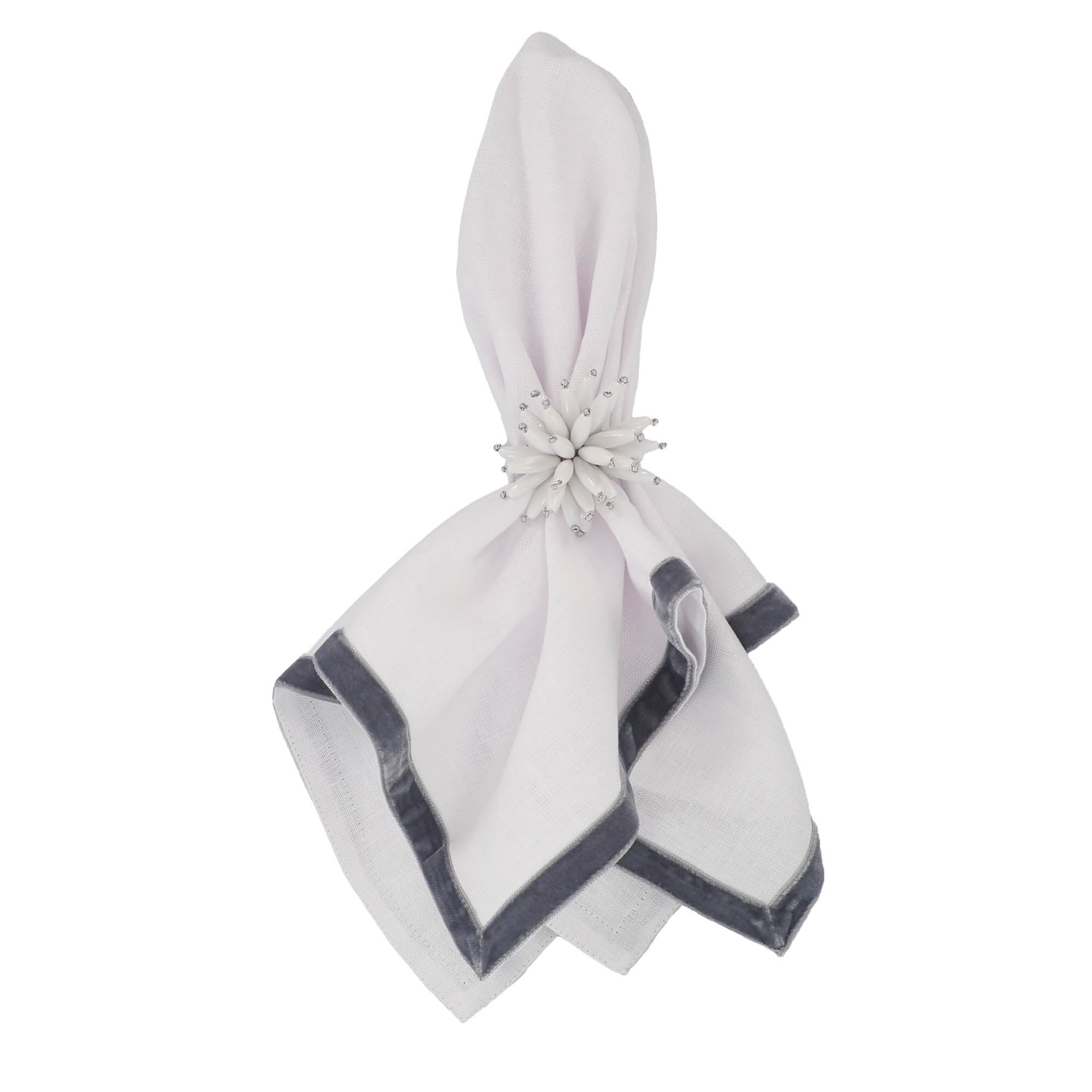 New York Linen Napkins with Silver Velvet Borders, Set of 4
