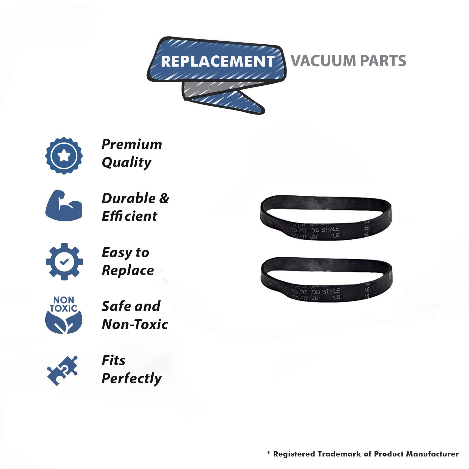 Topvacuumparts Replacement Part for Dirt Devil Style 15 Upright Vacuum Cleaner 2 Flat Belt # Compare to Part 17370