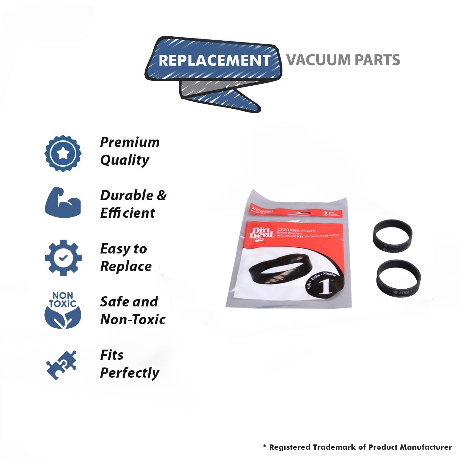 Topvacuumparts Replacement Part For Dirt Devil Hand Vac Belt Style 1 Fits M08500, M08230K, M08230X, M103, M08100, M08230RED 6PK # Part 3157260001