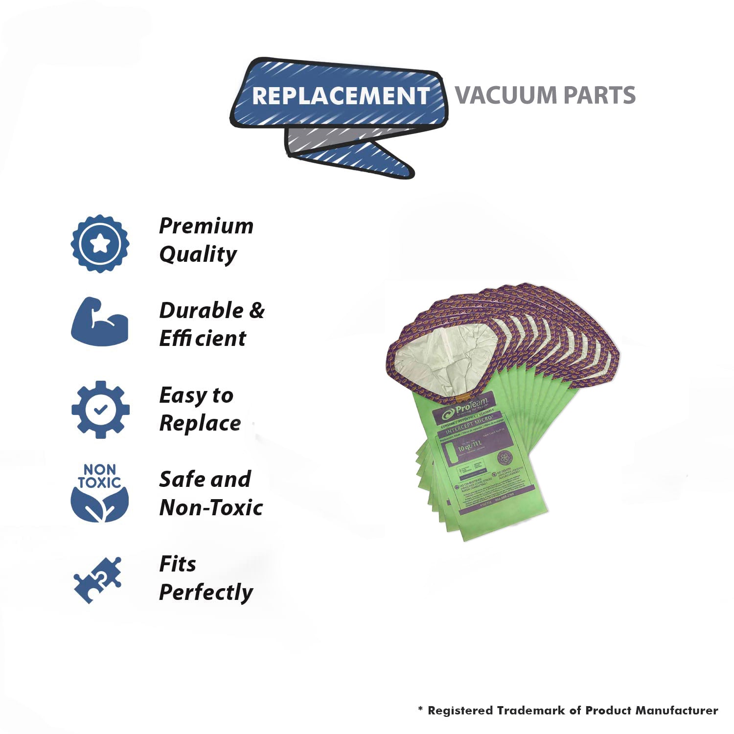 Topvacuumparts Replacement Part For ProTeam Paper Bag, 10Qt Intercept 50 Bags Fits Super Coach Pro 10# compare to part 107313