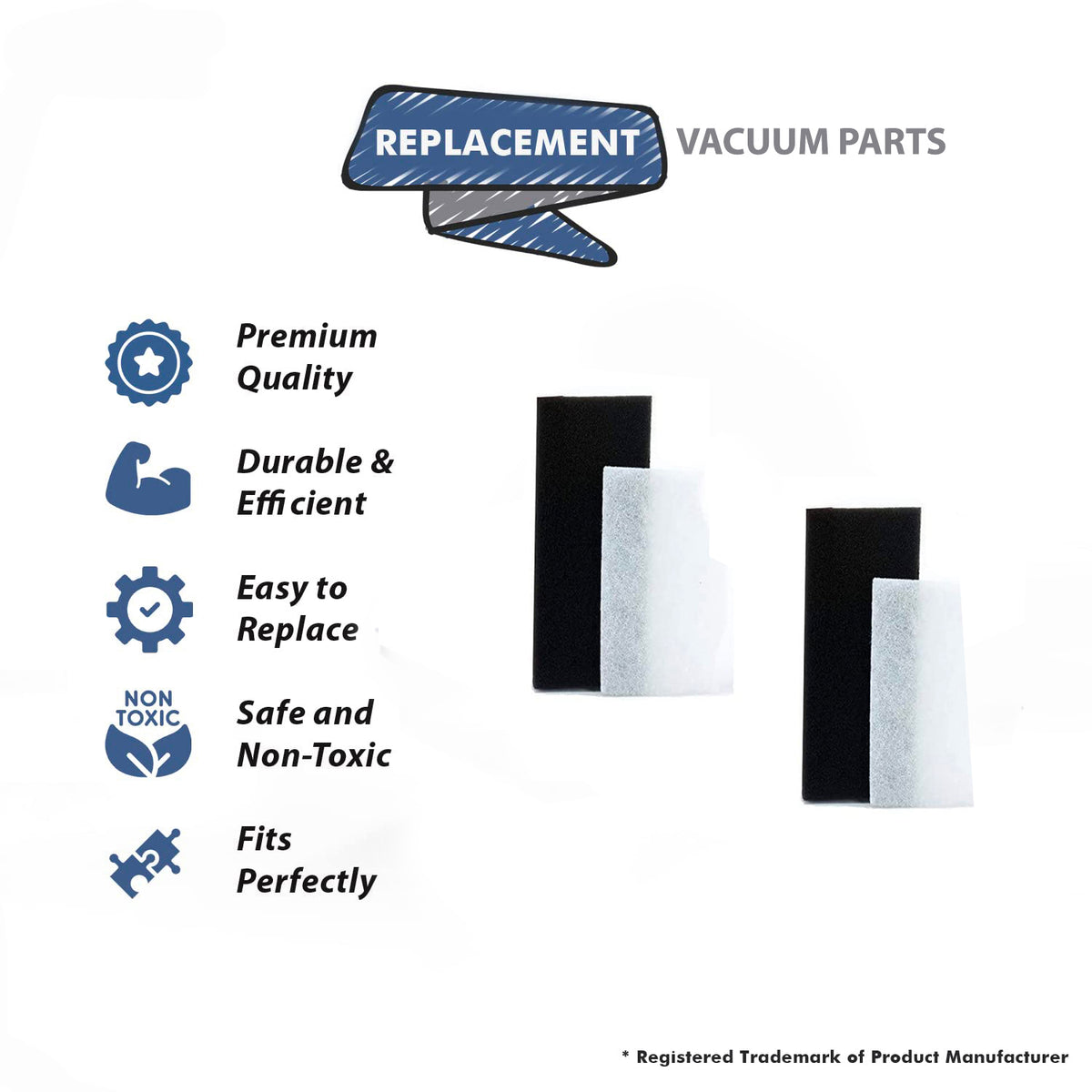 Topvacuumparts Replacement Part For Carpet Pro Vacuum For CPU-250 Models Secondary FB-EZM Filter Set 2PK # compare to part CPU250-F