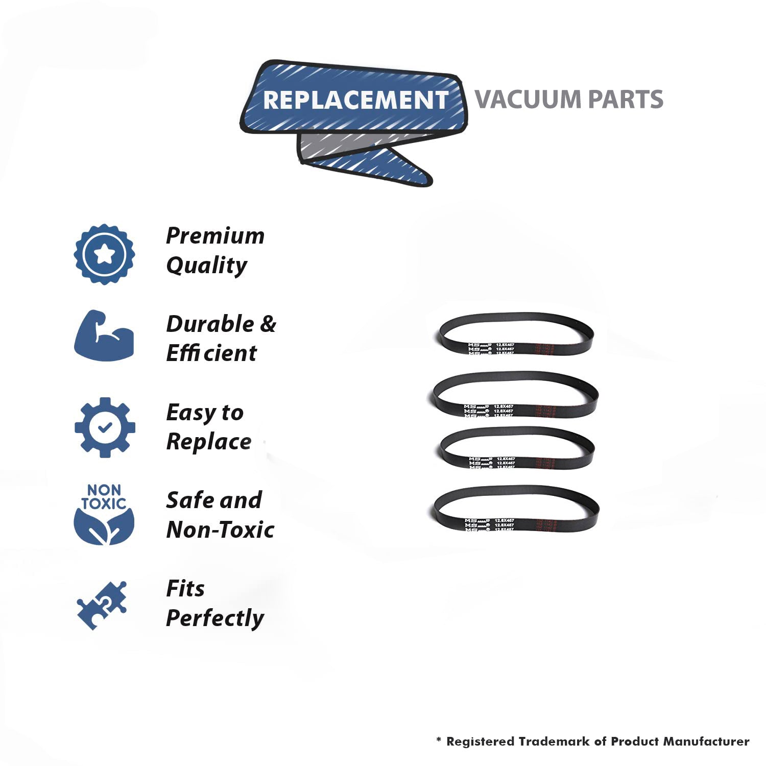 Topvacuumparts Replacement Part for Hoover T-Series Flat Non-Stretch Belt Part 4pk, Style 65 Printed on Belt MS 12.8x457# AH20065, 562289001