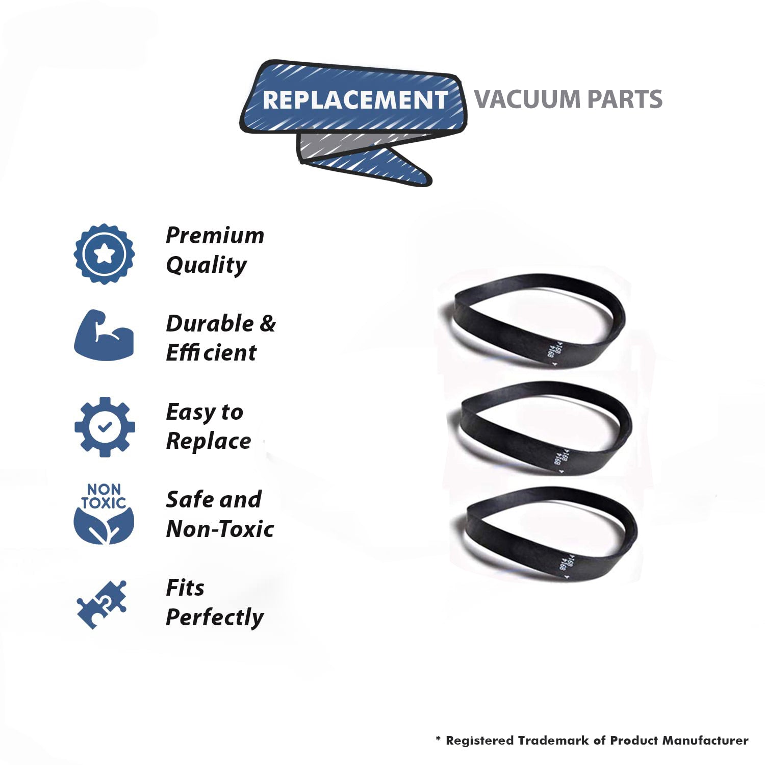 Topvacuumparts Replacement Part For Panasonic Vacuum Cleaner 12'' Belts Style UB Works with Upright Models 3PK # compare to part 17392