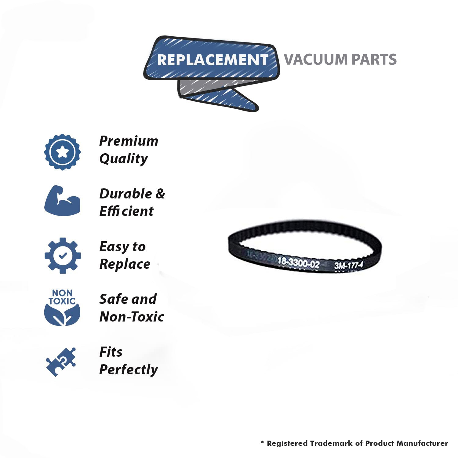 Topvacuumparts Replacement Part For Bissell 1699 ProHeat Steam Vacuum Geared Brush Belt 2PK # compare to part 18-3300-02