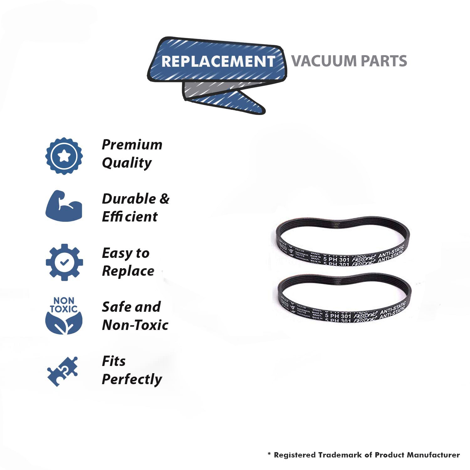 Topvacuumparts Replacement Part For Turbo Cat EX Series Vacuum Cleaner Power Nozzle Grooved Belt 2Pk # compare to part 8439-01