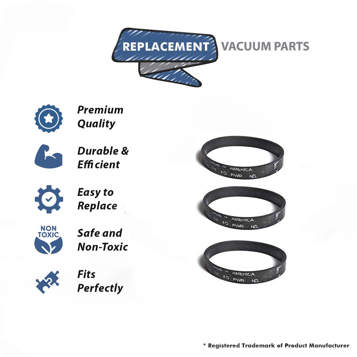 Topvacuumparts [3] Belts Majestic Vacuum Power Nozzles Replacement Part For Filter Queen # compare to part 17379