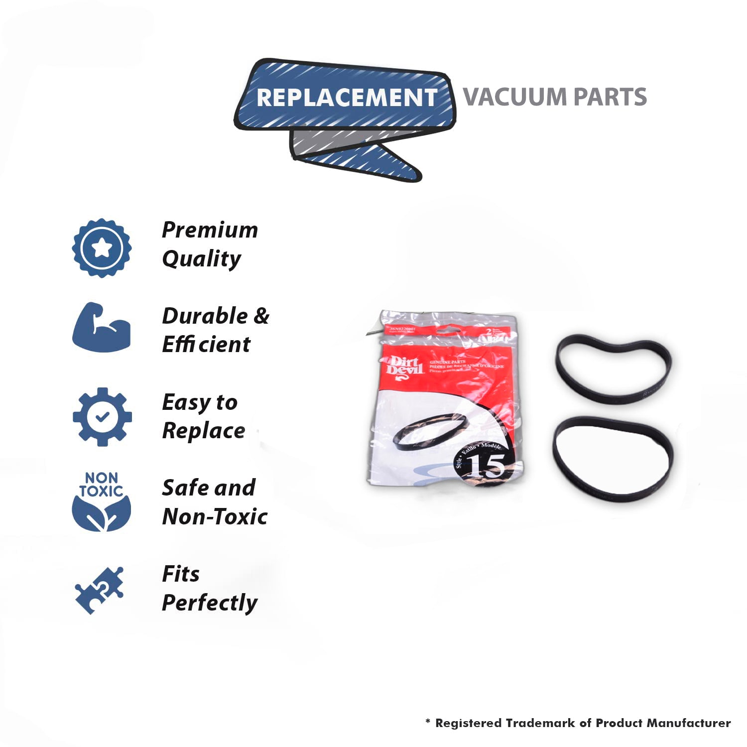 Topvacuumparts Replacement Part For Dirt Devil Vacuum Cleaner Belt Style 15 Fit UD40095, UD20050, UD40295, UD40225, UD40240 (4 Belt) # 3SN0220001