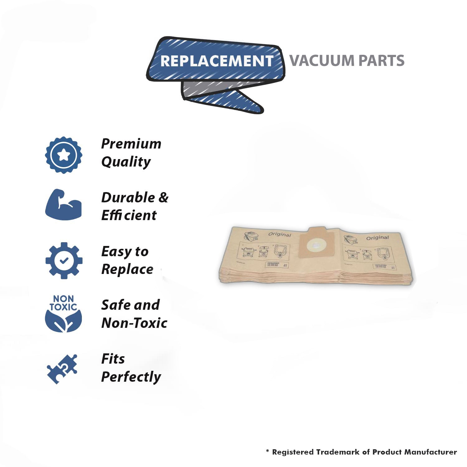 Topvacuumparts Replacement Part For Kent Euro Clean UZ932 & UZ934 Canister Vac Micro Filter 20 Paper Bags # compare to part 14-2406-07