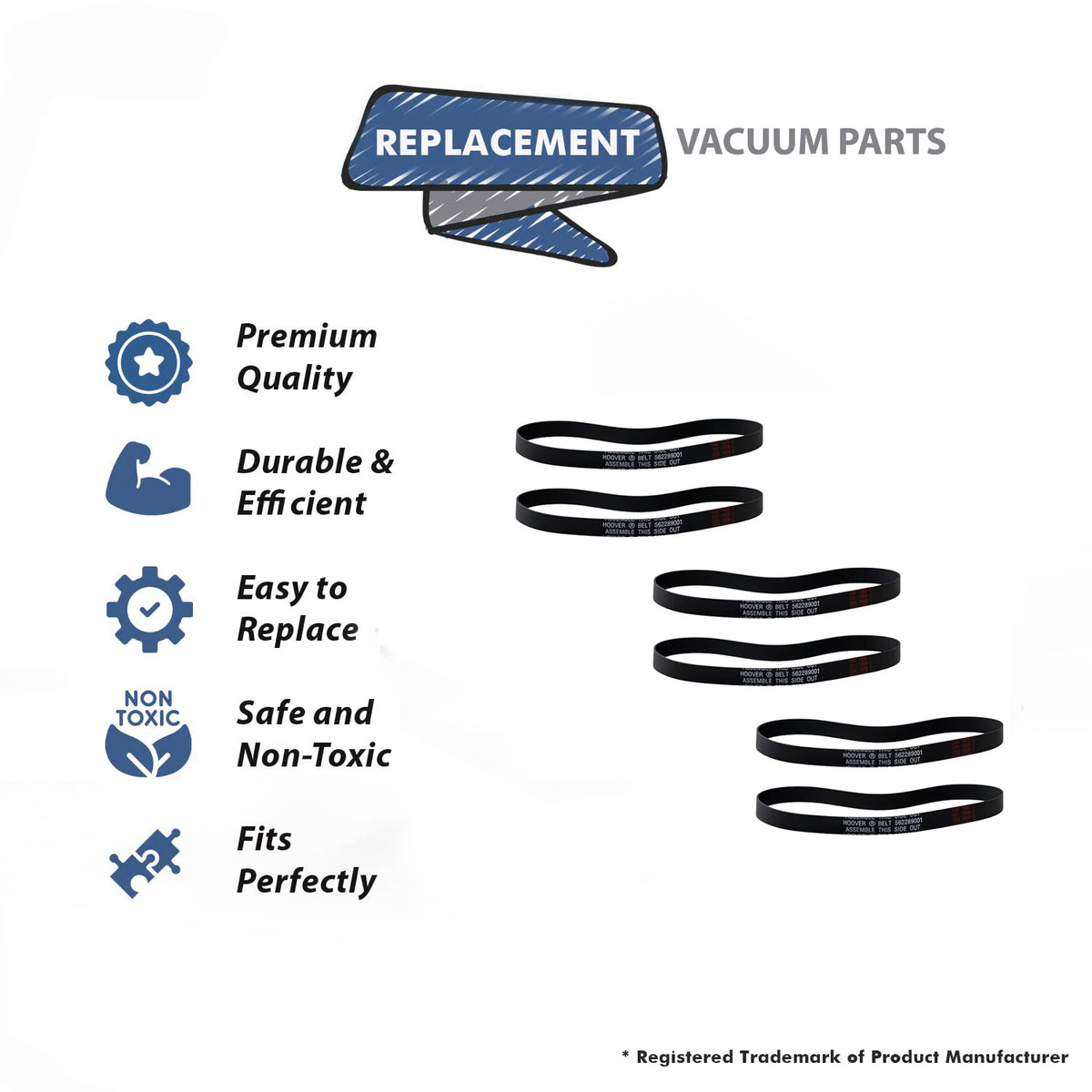 Topvacuumparts Replacement Part for Part for Hoover 6 Falt Belts for Hoover Models UH70205, UH70935, UH71250, UH71251, UH71230 # AH20065, 562289001