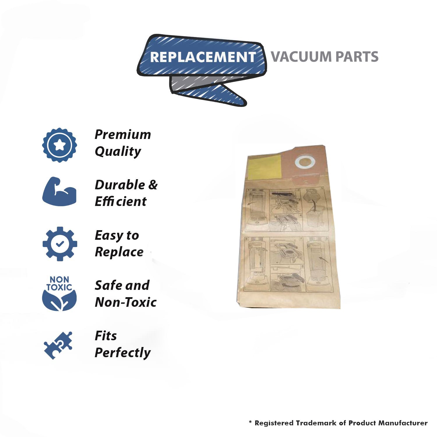 Topvacuumparts Replacement Part For Tornado Karcher, Commercial Vacuum Cleaner 10 Paper Bags # compare to part 14-2431-09