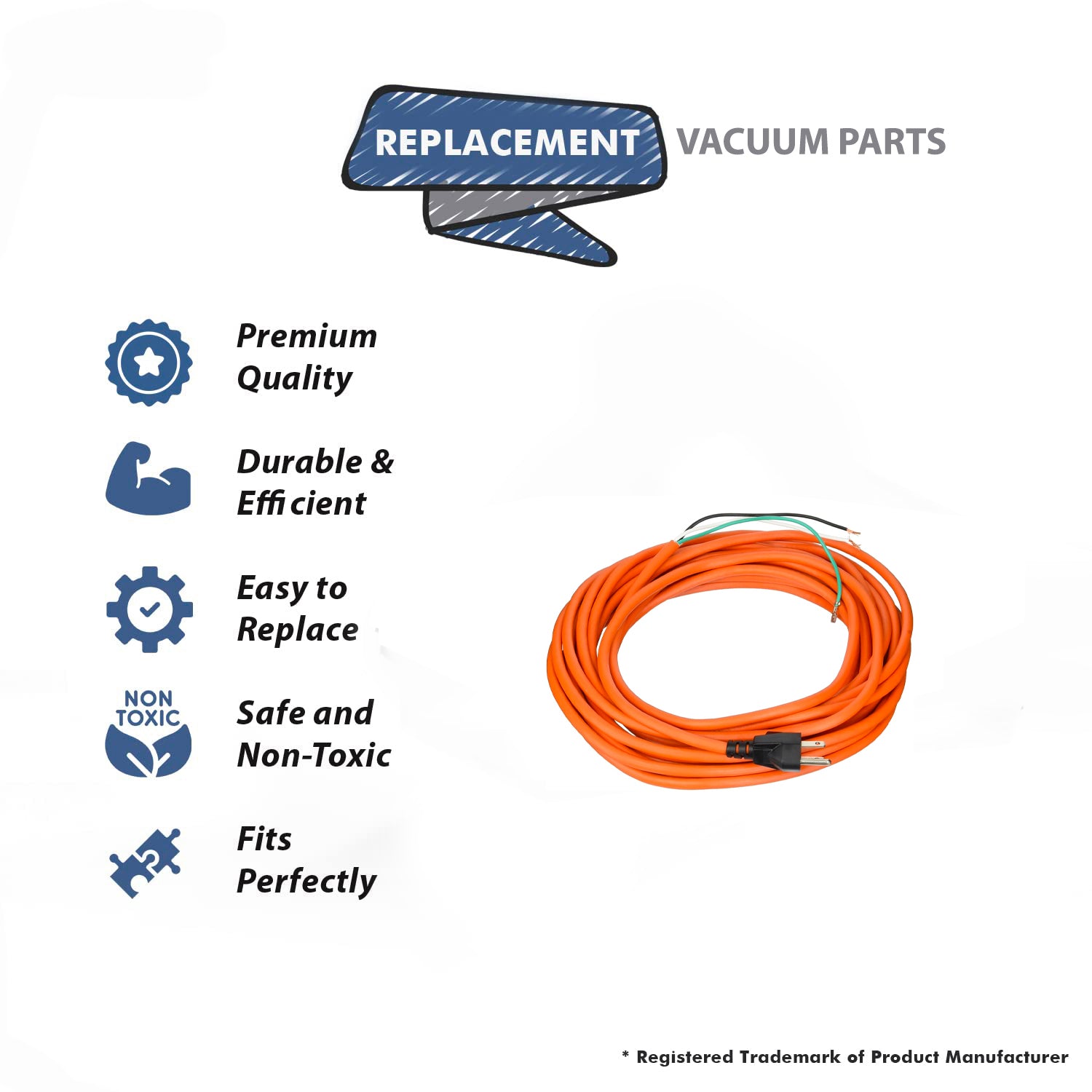 Topvacuumparts Replacement Part For Hoover CH53010 Vacuum Cleaner 35Ft 3 Wire Orange Cord # compare to part 440005154