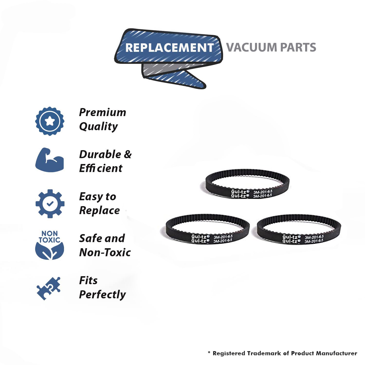 Topvacuumparts Replacement Part For Generic Shark Navigator NV350, NV500 and NV501 Vacuum Geared Belt (3 Belts) # compare to part 562535001