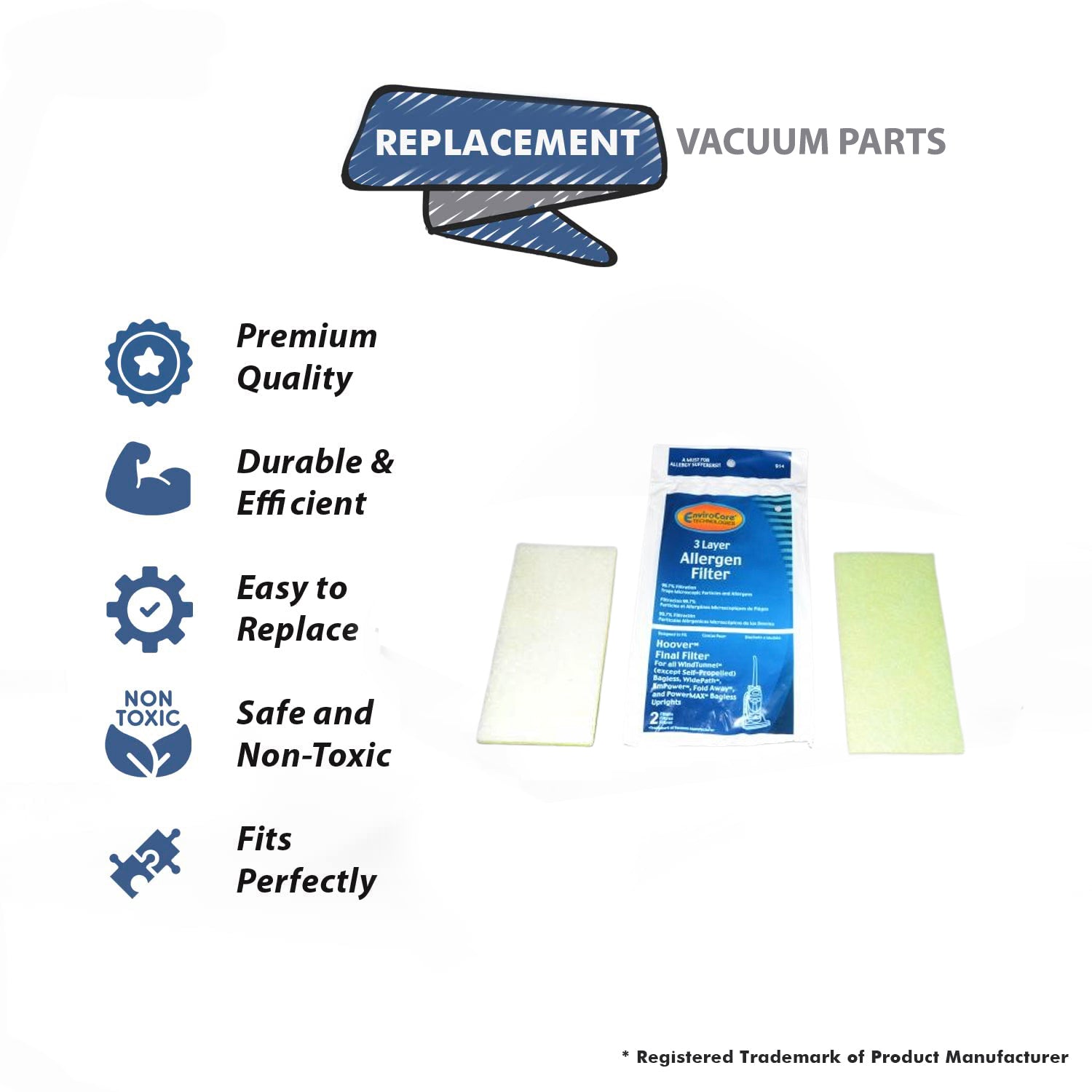 Topvacuumparts Windtunnel Non Self Propelled 3 Layer Final Filter Replacement Part for Hoover Vacuums (4 Filter) # compare to part 40110004
