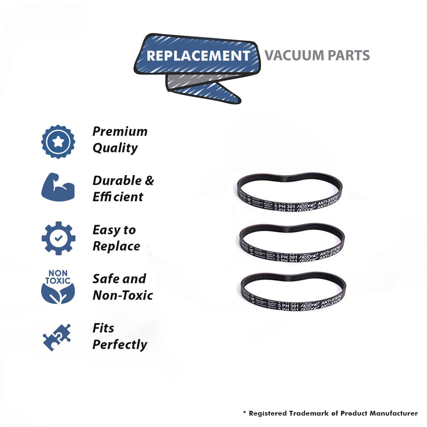 Topvacuumparts Replacement Part for Turbo Cat EX Series Vacuum Cleaner Power Nozzle Grooved Belt 3Pk # Compare to Part 8439-01