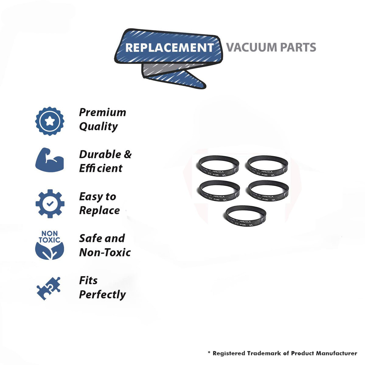 Topvacuumparts [5] Belts Majestic Vacuum Power Nozzles Replacement Part For Filter Queen # compare to part 17379