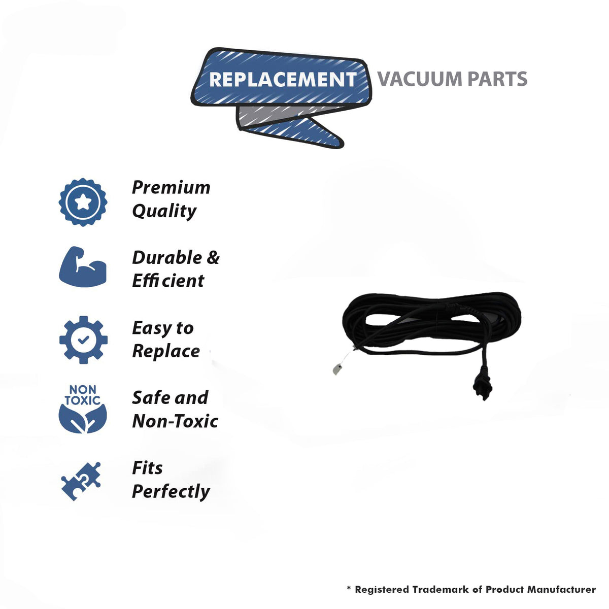 Topvacuumparts Replacement Part For Vacuum Cleaner Black 2-Wire Cord # compare to part 430001540