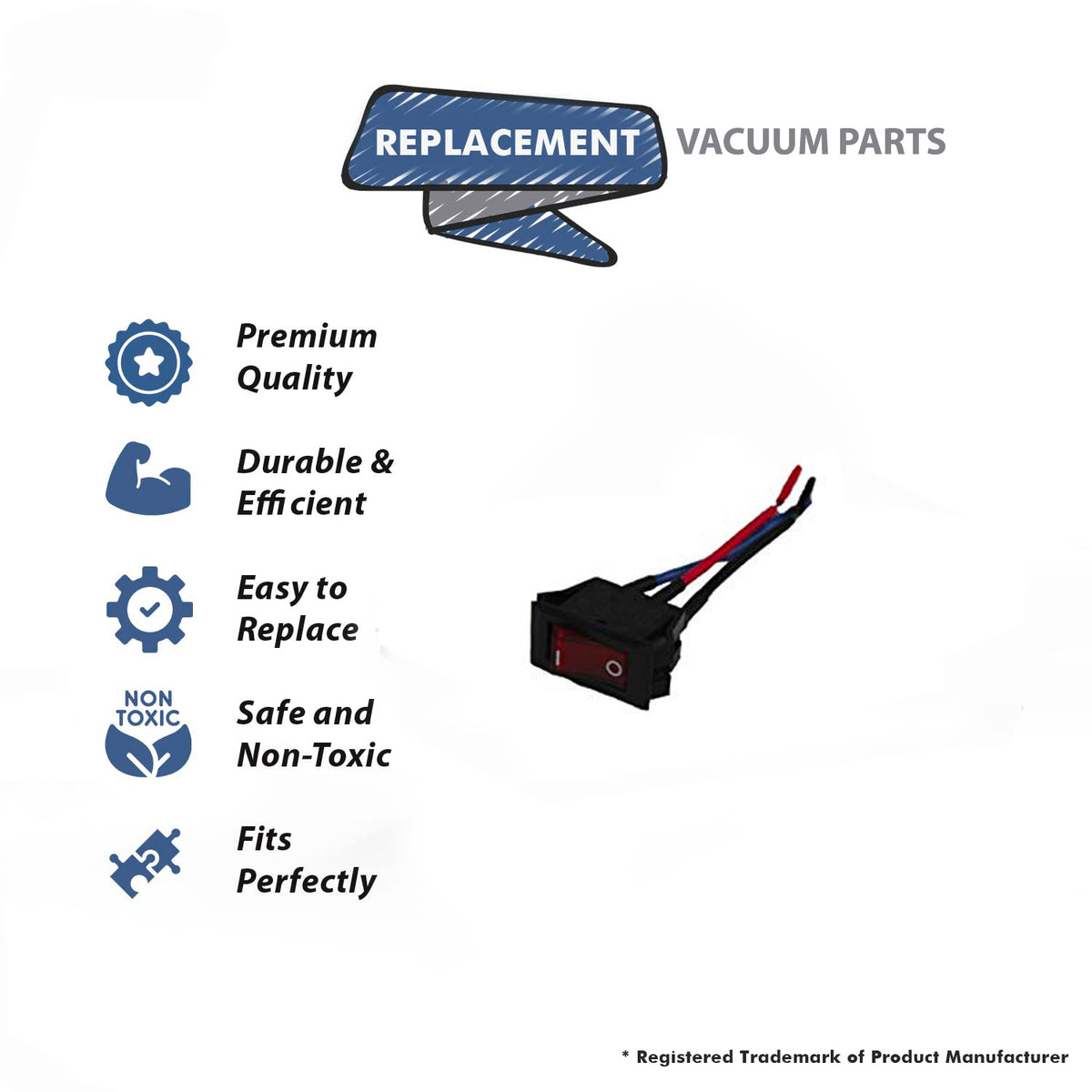 Topvacuumparts Replacement Part For ORB550 Vacuum Cleaner Black, Red Rocker Switch # compare to part 430001013