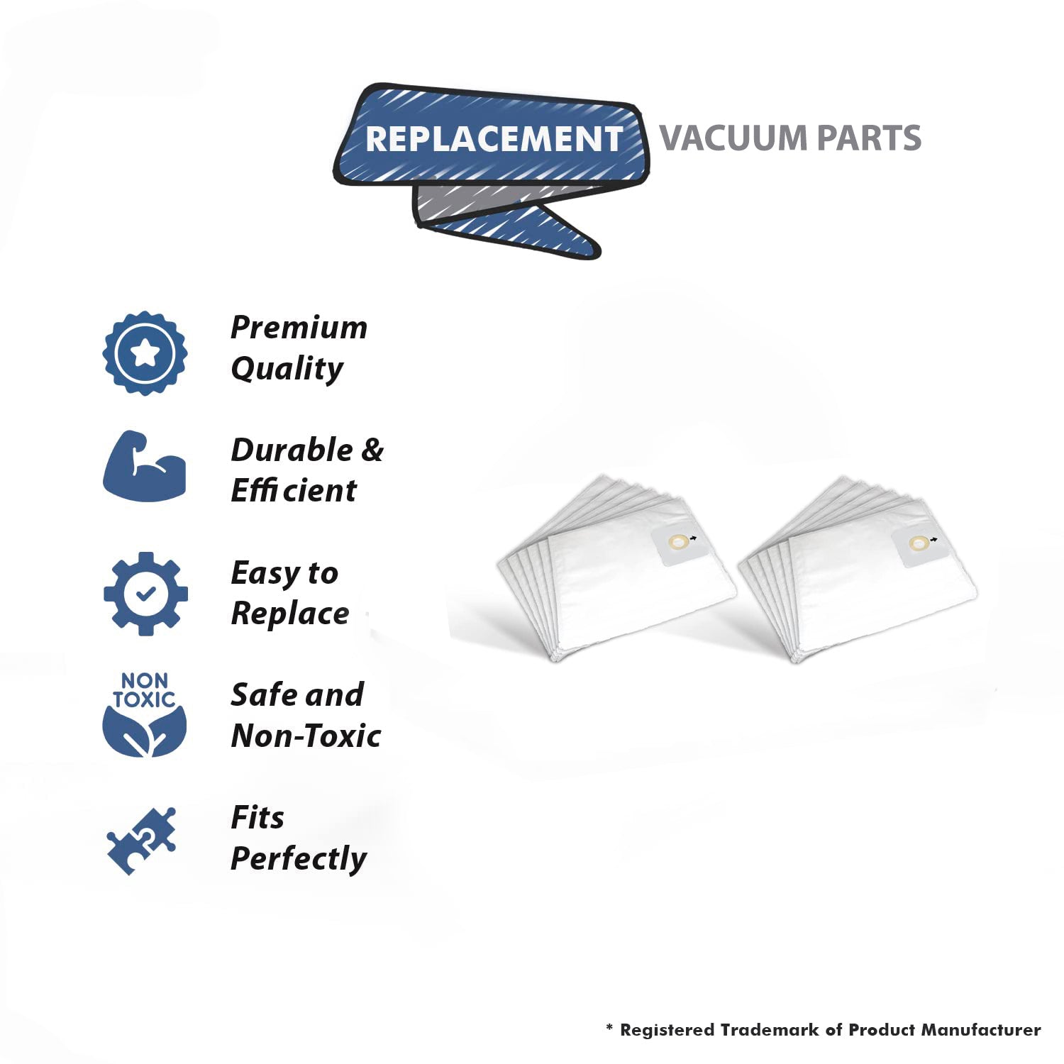 Topvacuumparts Replacement For Vento Canister paper bags Fits MR500, Vento Canister Vacuum Cleaner Paper Bags 12PK # compare to part 500DUSTBAG