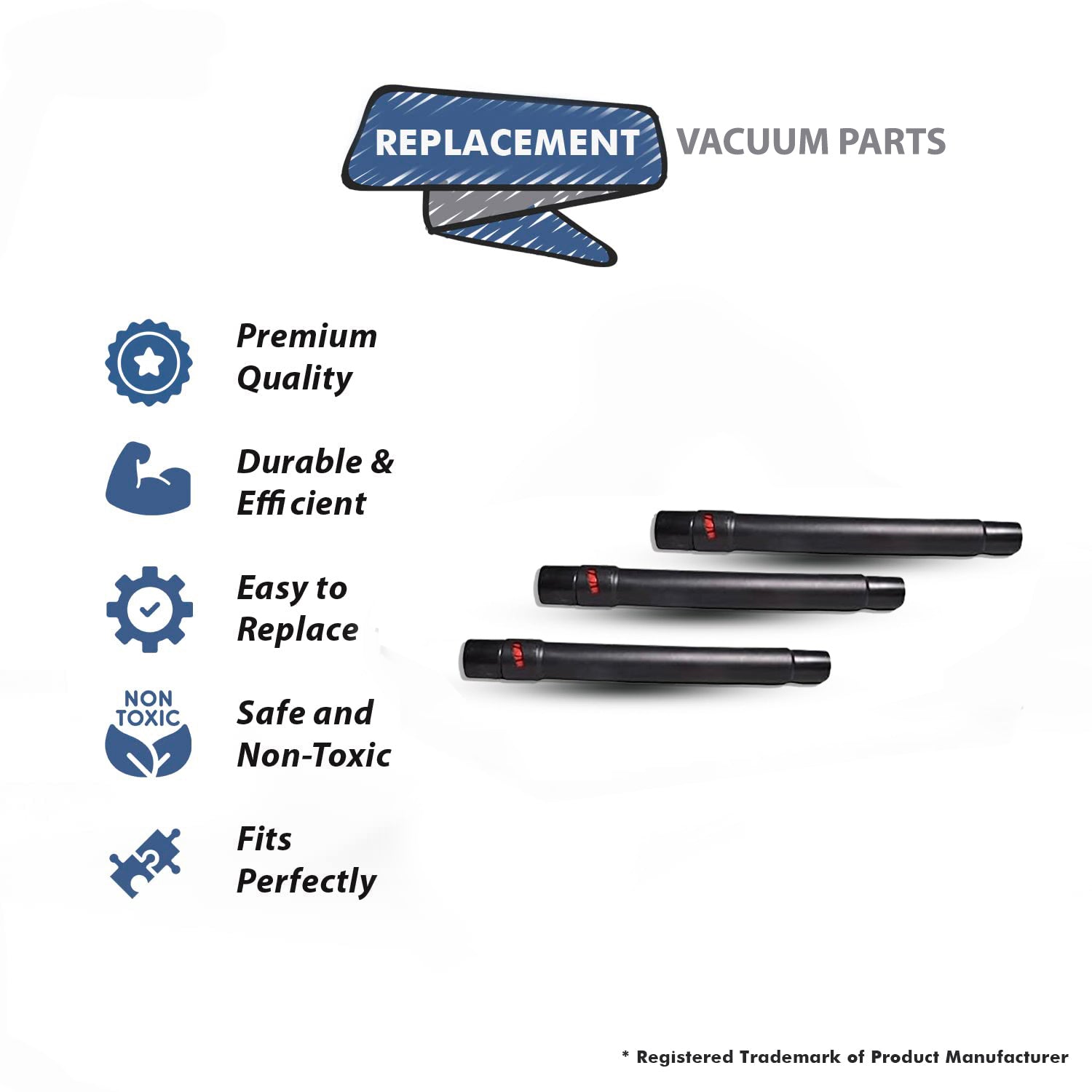 Topvacuumparts Telescopic Black Upright UH75260 High Performnce Swivel XL Pet Elite Wand Replacement For Hoover Vacuum Cleaner, 3PK