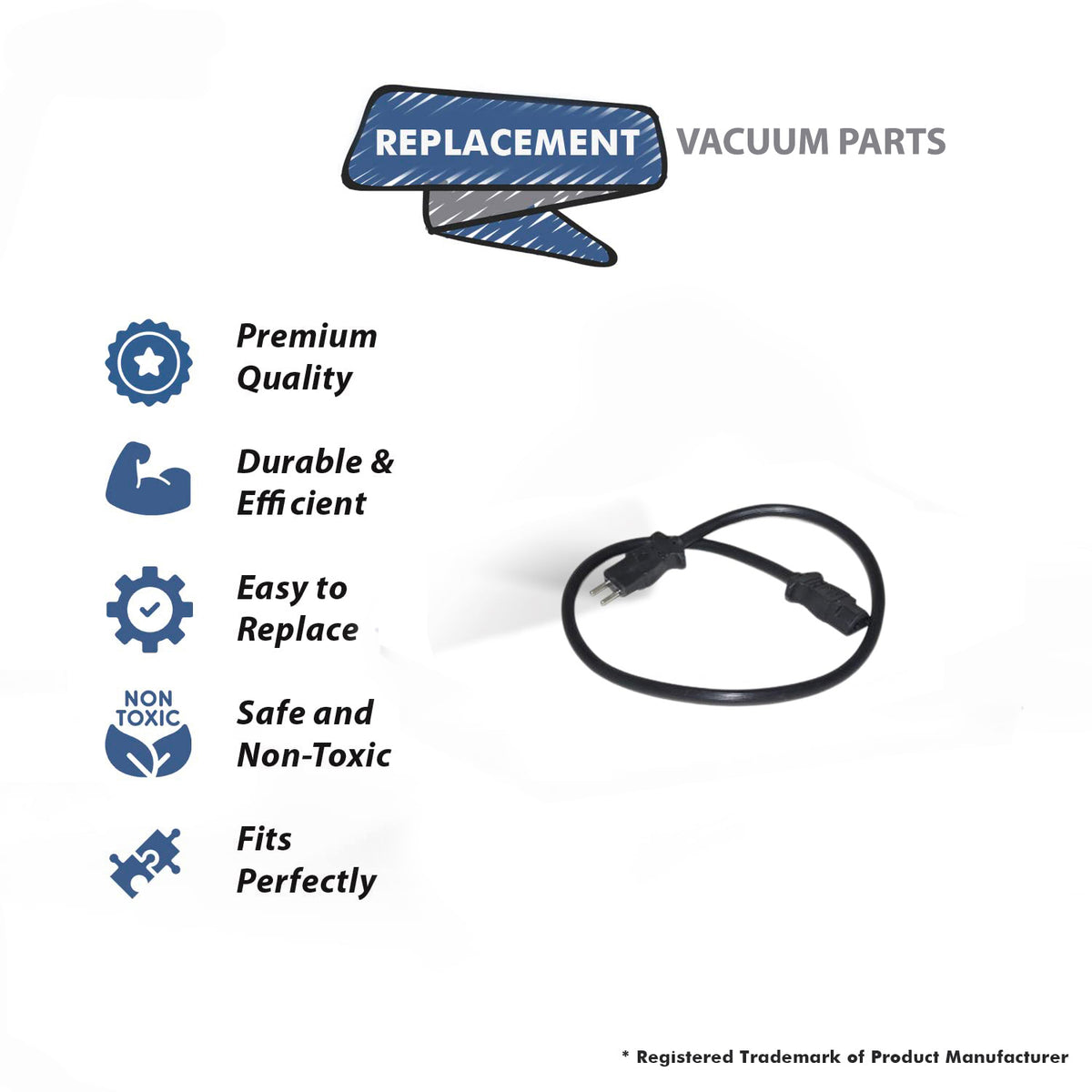 Topvacuumparts Replacement for Fit All, Residental Vacuum Cleaner Male/Female 19 inch Black Pigtail Cord # Compare to Part 36109
