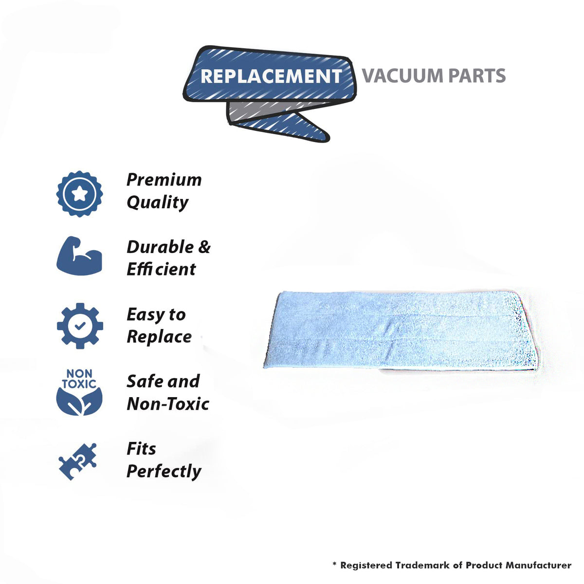 Topvacuumparts Blue Micro Fiber Pad Replacement For Vento Canister MR-100, Vento Canister Vacuum Micro Fiber Pad # compare to part MR-100-14