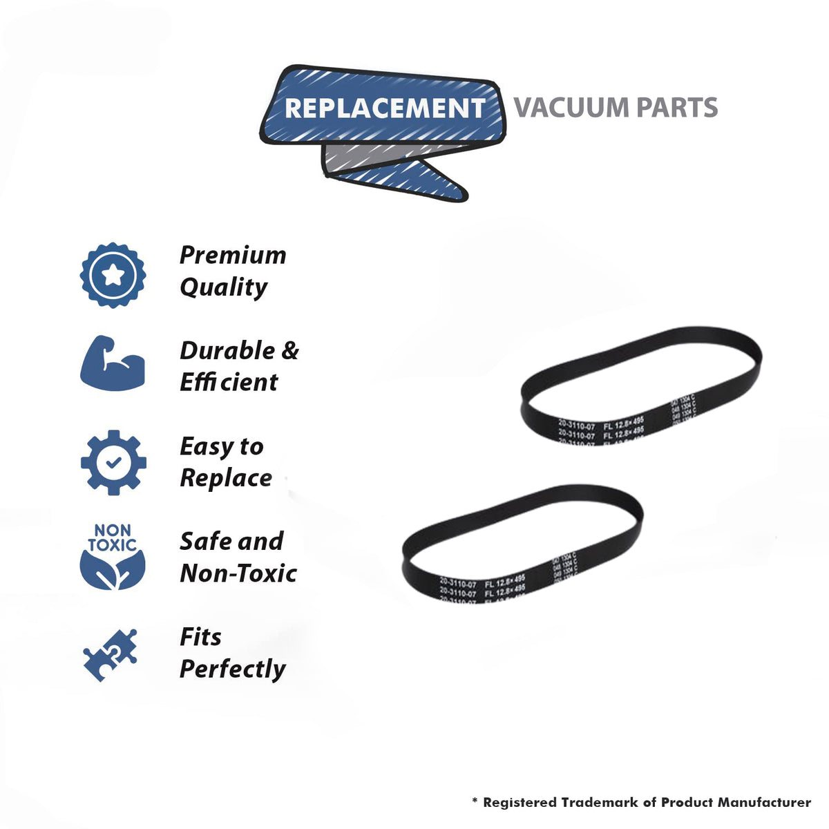Topvacuumparts Replacement Part For Eureka Smart Vac Belt 4800 Series 4870, 4872, 4874, 4875, 4880, 4885 (2 Belts) # compare to part 20-3110-07