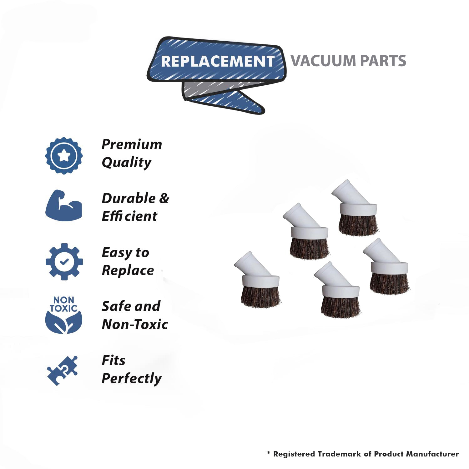 Topvacuumparts Replacement For White Horse Hair Soft Dust Brush Vacuum Attachment (5 Pack)