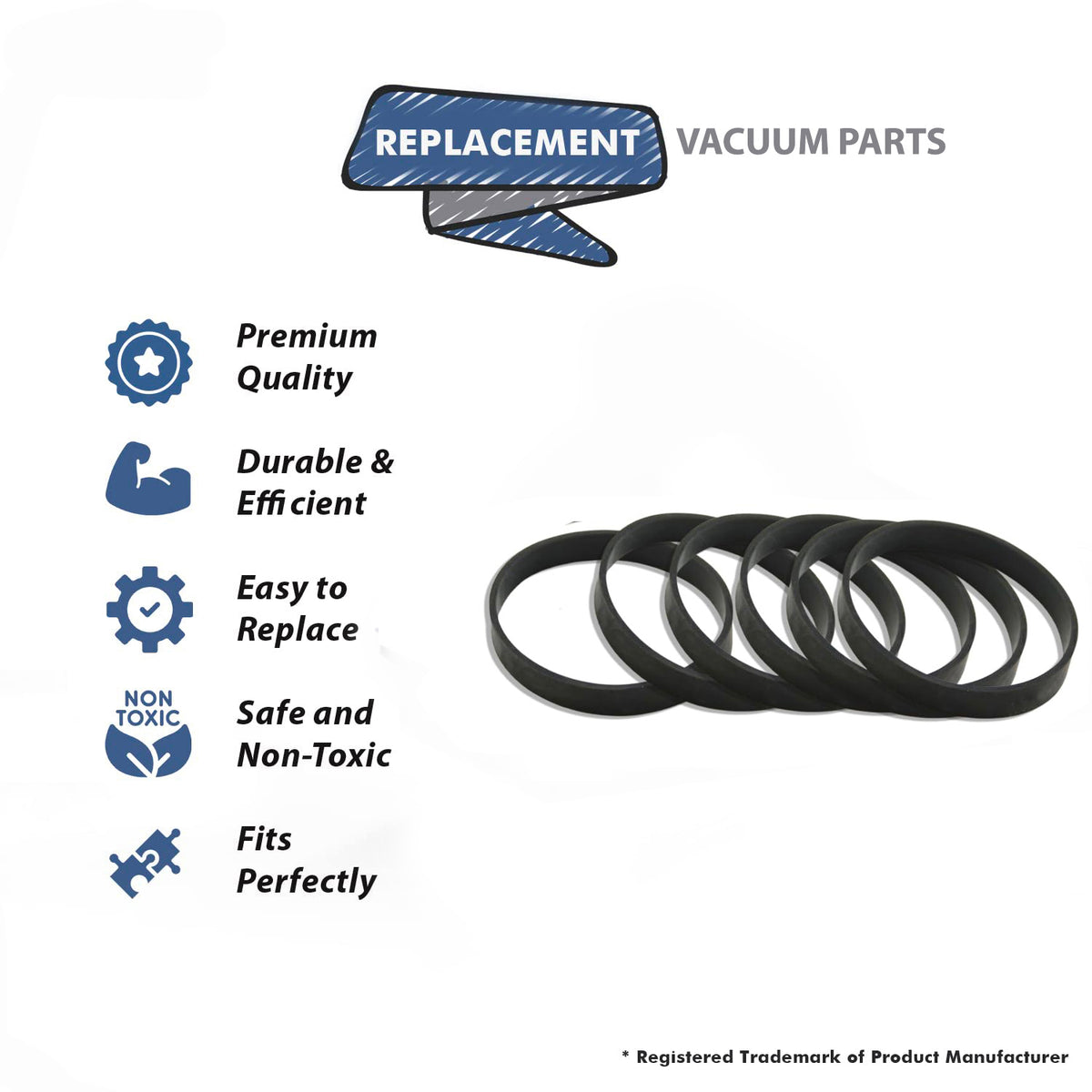 Topvacuumparts Concept/Dialamatic Flat Power Drive Belt Replacement for Hoover U3305, U3109, U3225, U3103, U3309 (6 Belts)