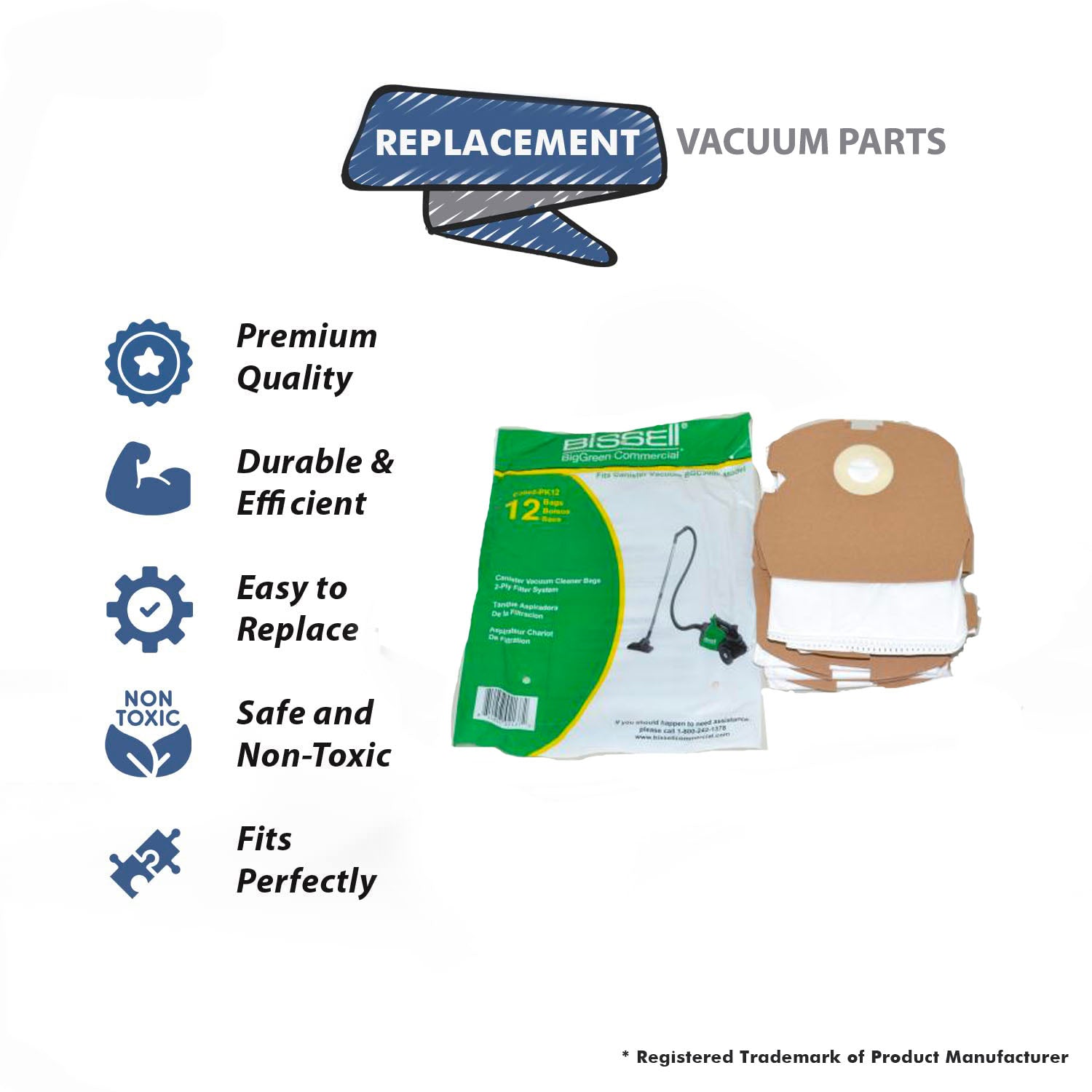 Topvacuumparts Replacement Part For Bissell Paper Bags For Compact Canister BGC3000 Vac Model # compare to part 19-2494-08