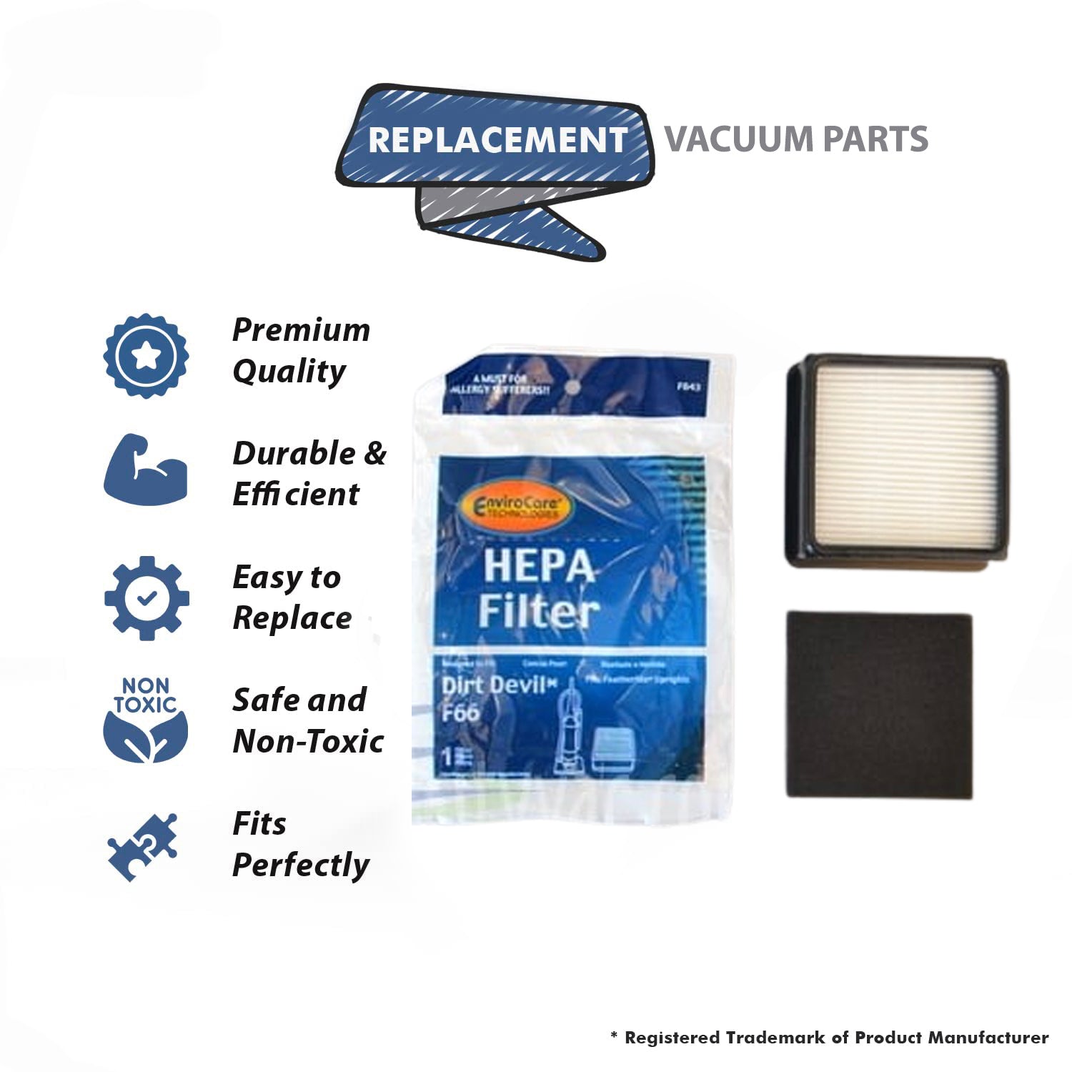 Topvacuumparts Replacement Part For Dirt Devil Style F66, Bagless Upright Vacuum Cleaner Hepa Filter W/Foam # compare to part 440003887