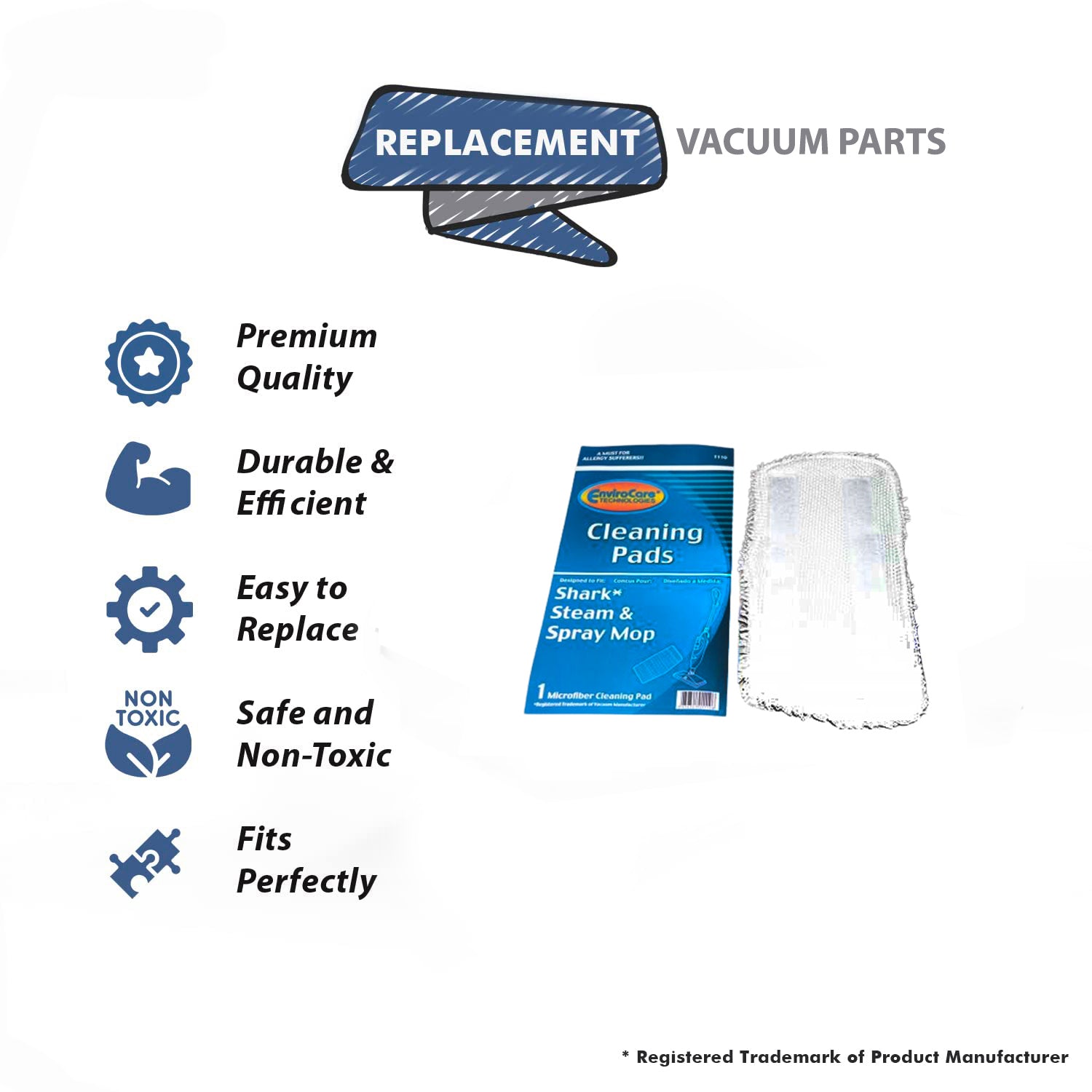 Topvacuumparts Replacement Part For Shark Steam & Spray Mop Pad For XTSK410 Vacuum Models 2PK # compare to part 1110