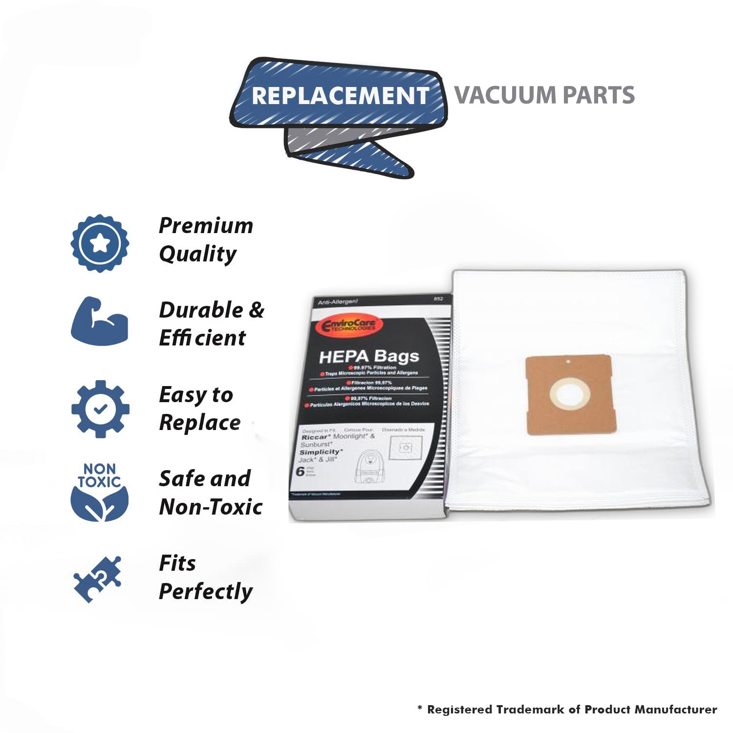 Topvacuumparts Replacement Part For Riccar, Simplicity Moonlight Jack and Jill Type Z Vacuum Cleaner Pizzazz Paper Bags 6PK // 852