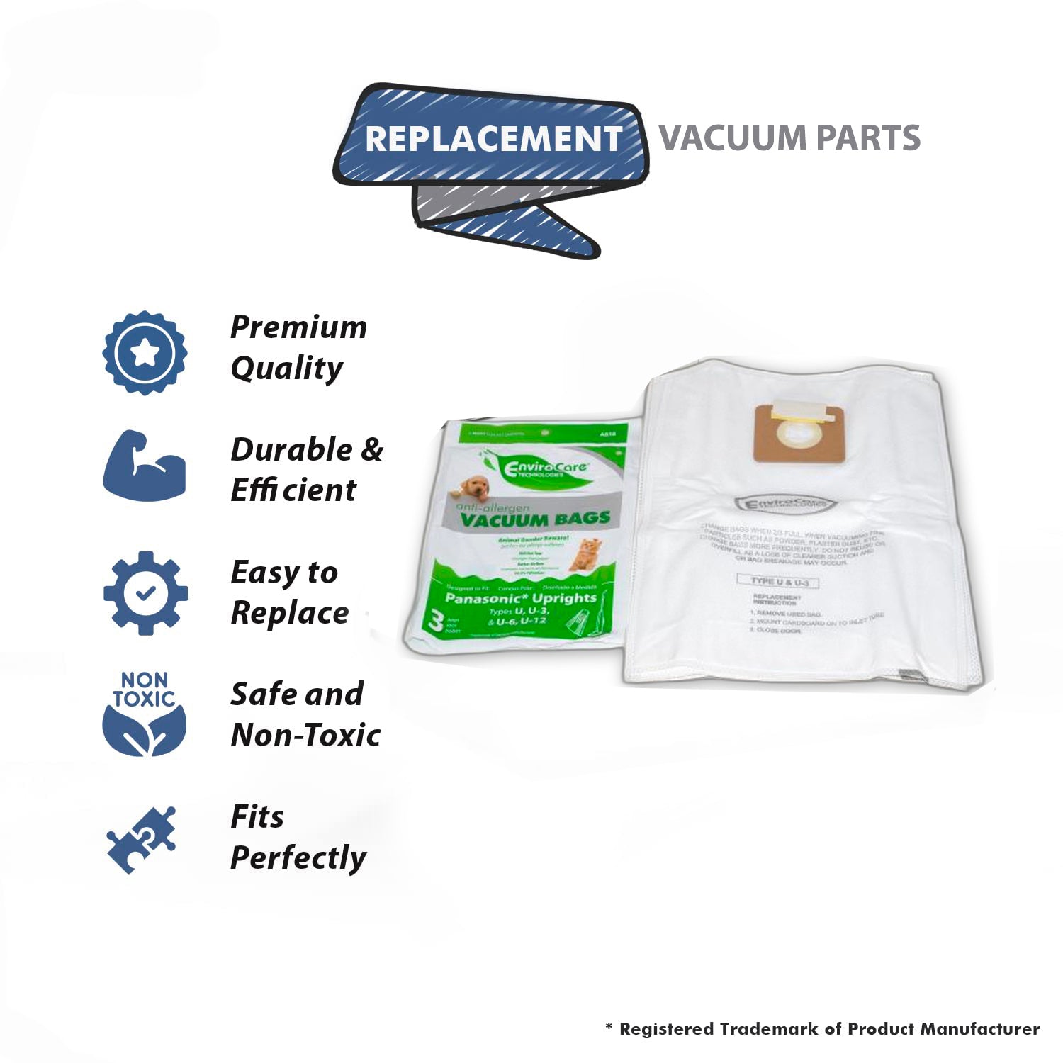 Topvacuumparts Replacement Part For Panasonic Type U-3, U-6 Vacuum Anti-Allergen 3 Paper Bags # A816