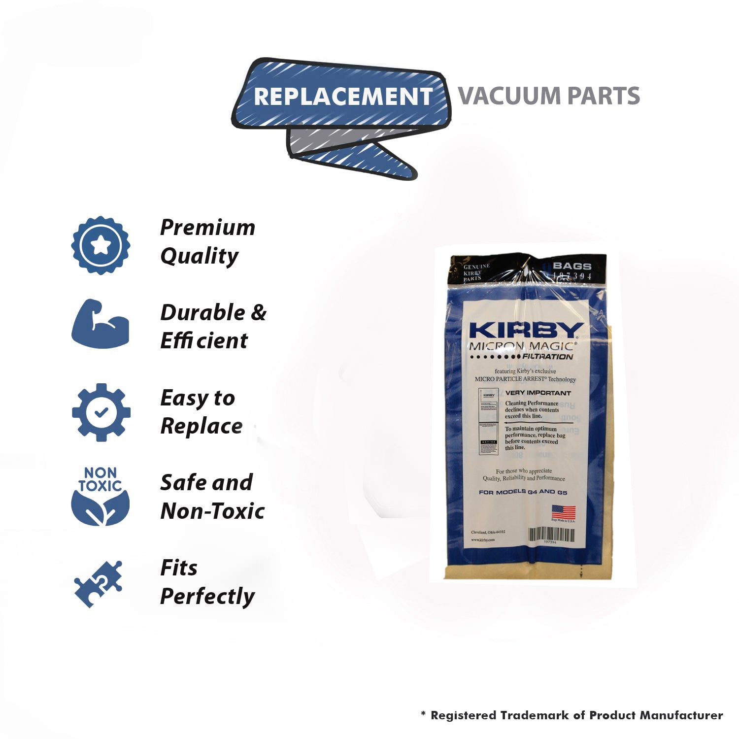 Topvacuumparts Replacement Part For Kirby Bags for G4, G5, Gsix Micron Magic, 9 Pack # compare to part 197394