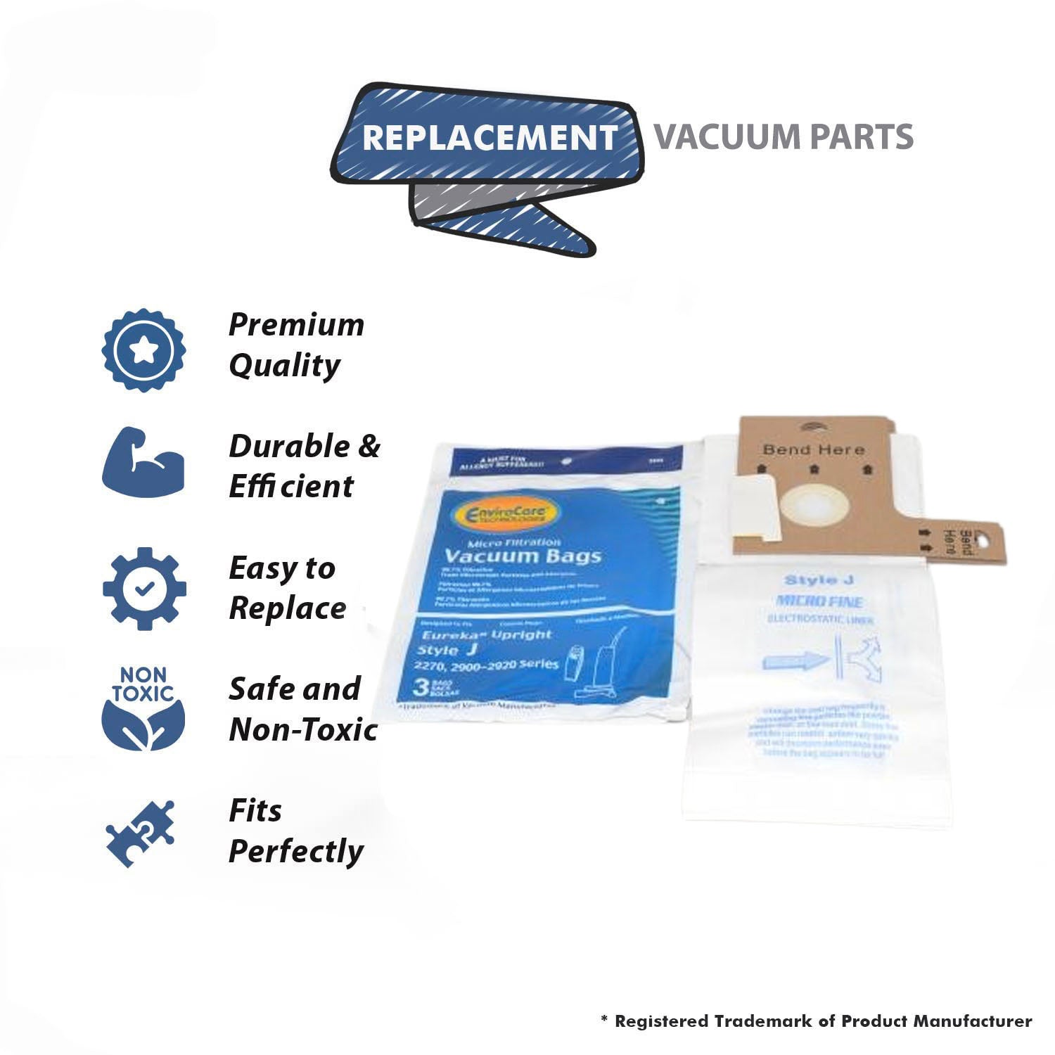 Topvacuumparts Replacement Part For Eureka Vacuum Bags Type J Fits Models Style J, 2270, 2271, 2272, 2926 [3 Bags] # compare to part 61515C-6