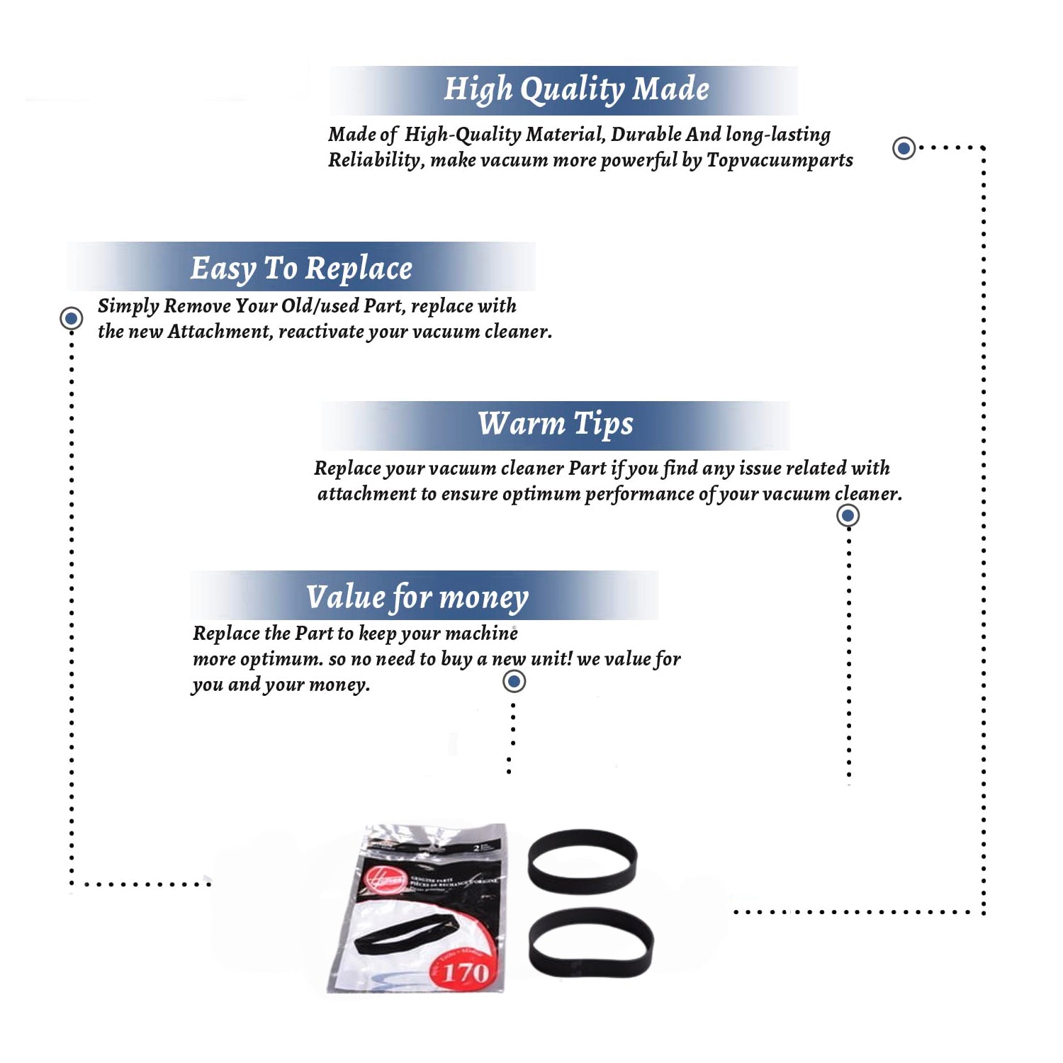 Topvacuumparts Replacement Part For Hoover Power Drive Windtunnel Vacuum Cleaner Flat Belt (2Pk 4 Belts) # compare to part 40201170