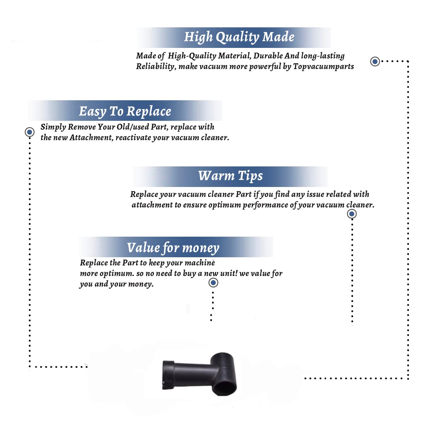 Topvacuumparts Replacement Part For Turbo Cat T210 Vacuum Cleaner Air Driven Black Carpet Tool Elbow # Compare to Part 7216-03-X