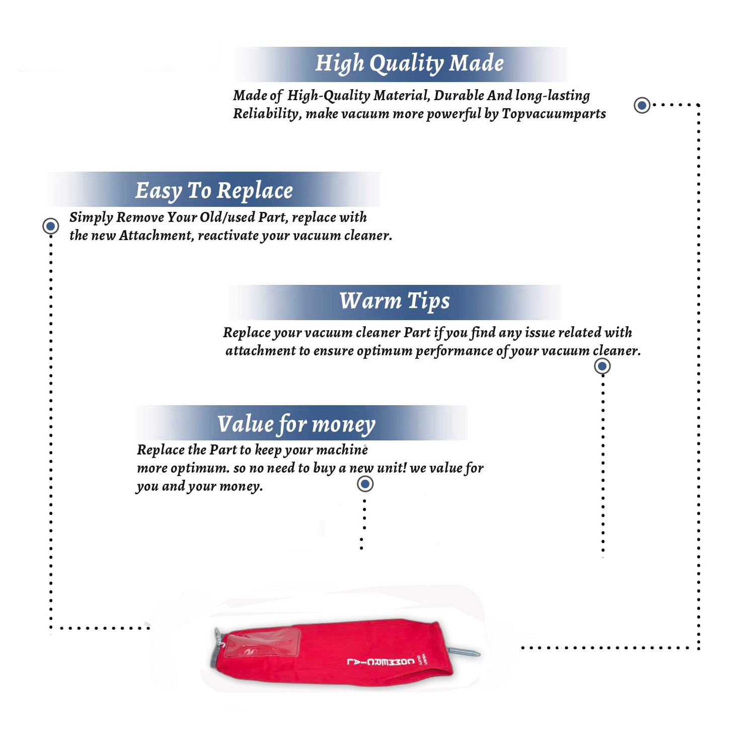 Topvacuumparts Replacement Part For Eureka 886 Series Vacuum Cleaner Red Outer Zip Cloth 2Pk Bag Assembly # compare to part 460