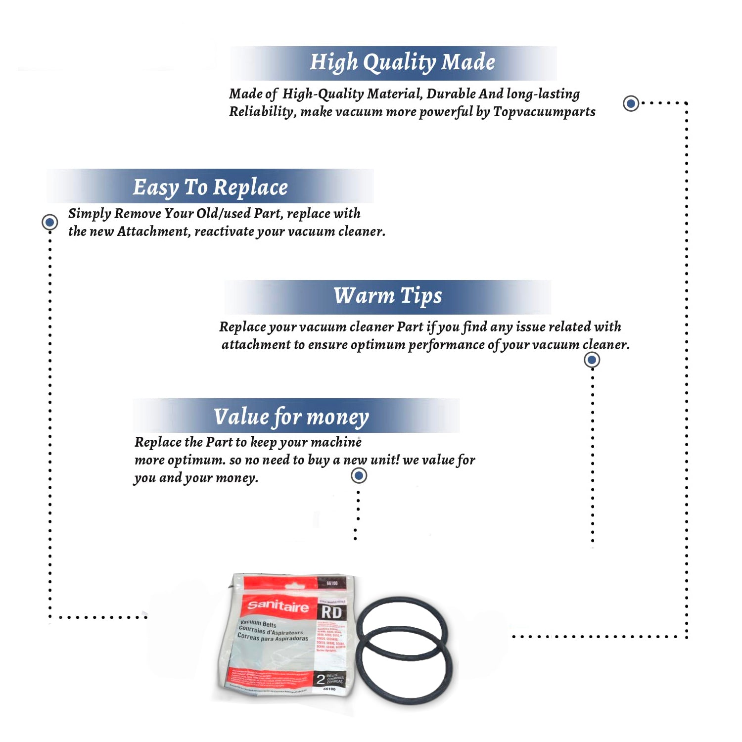 Topvacuumparts Replacement Part for Eureka SC600, SC800 Series Sanitaire Upright Vacuum Cleaner Belt (6Pk) # Compare to Part 66100