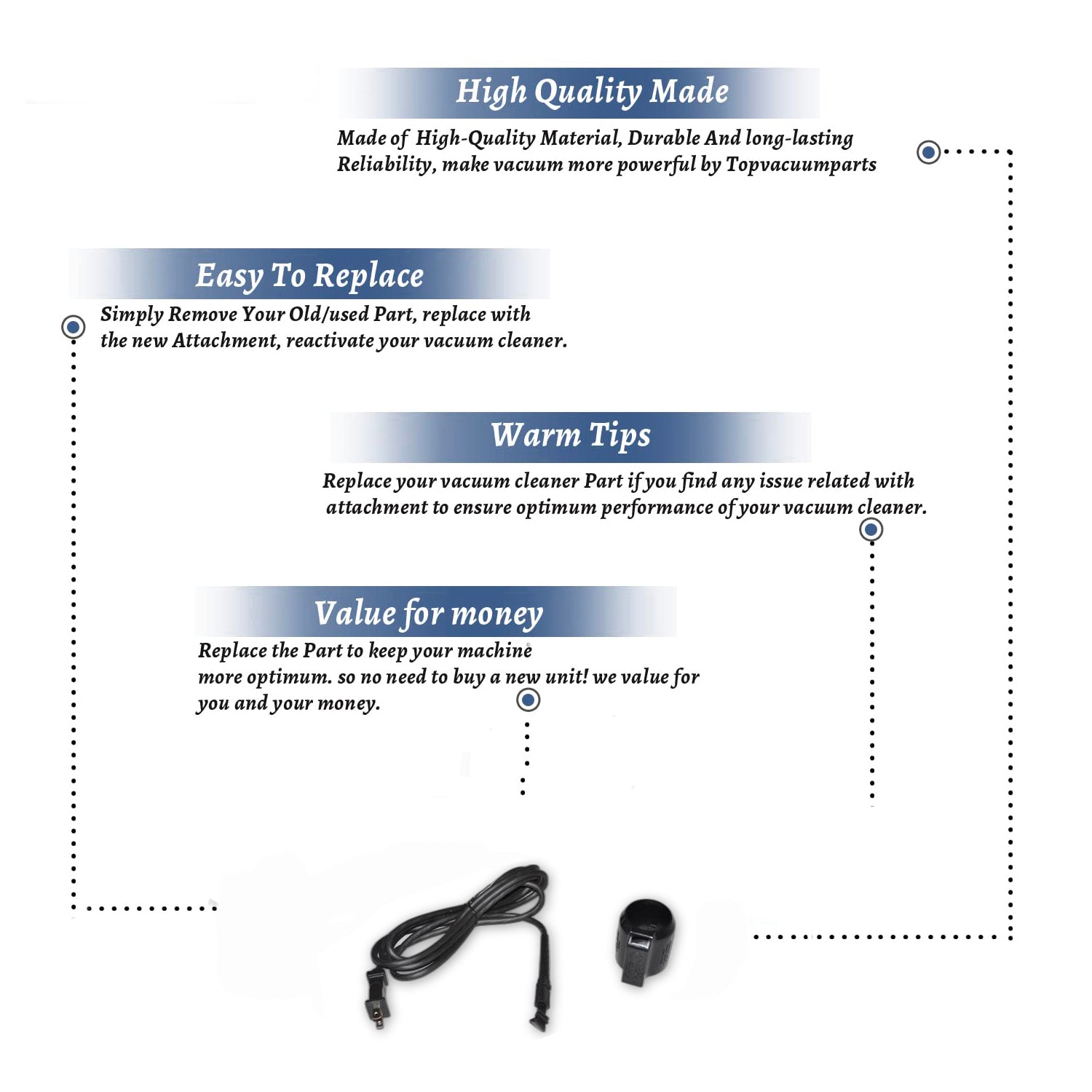 Topvacuumparts Replacement Part For Plastiflex Vacuum Cleaner 6ft Black Pigtail Repair Kit # compare to part SH400-R01