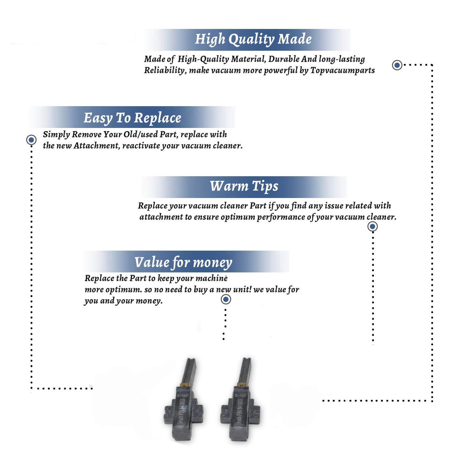 Topvacuumparts Replacement Part for Proteam PRO6, PB10 Vacuum Cleaner Lamb Wolong Motor Carbon Brush 2Pk # Compare to Part 841933