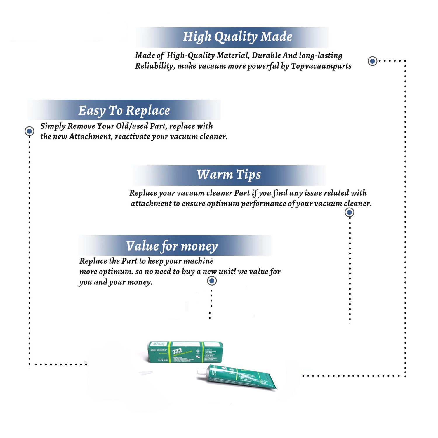 Topvacuumparts Replacement For Kirby Dow Corning 732 Multi-Purpose Clear Sealant Tube # Comapre to Part T117