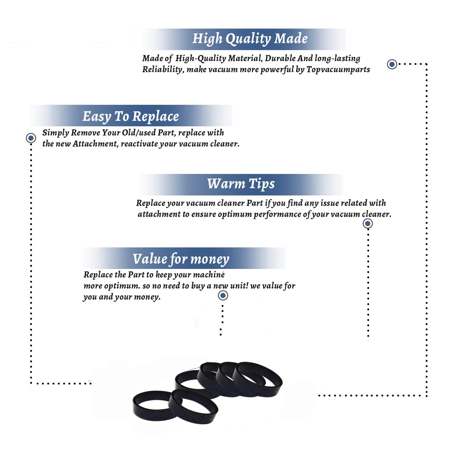 Topvacuumparts Replacemrnt for Kirby Vacuum Cleaner Belts Fits All Generation Series Models G3, G4, G5, G6, Ultimate G, and Diamond Edition 6 Belts