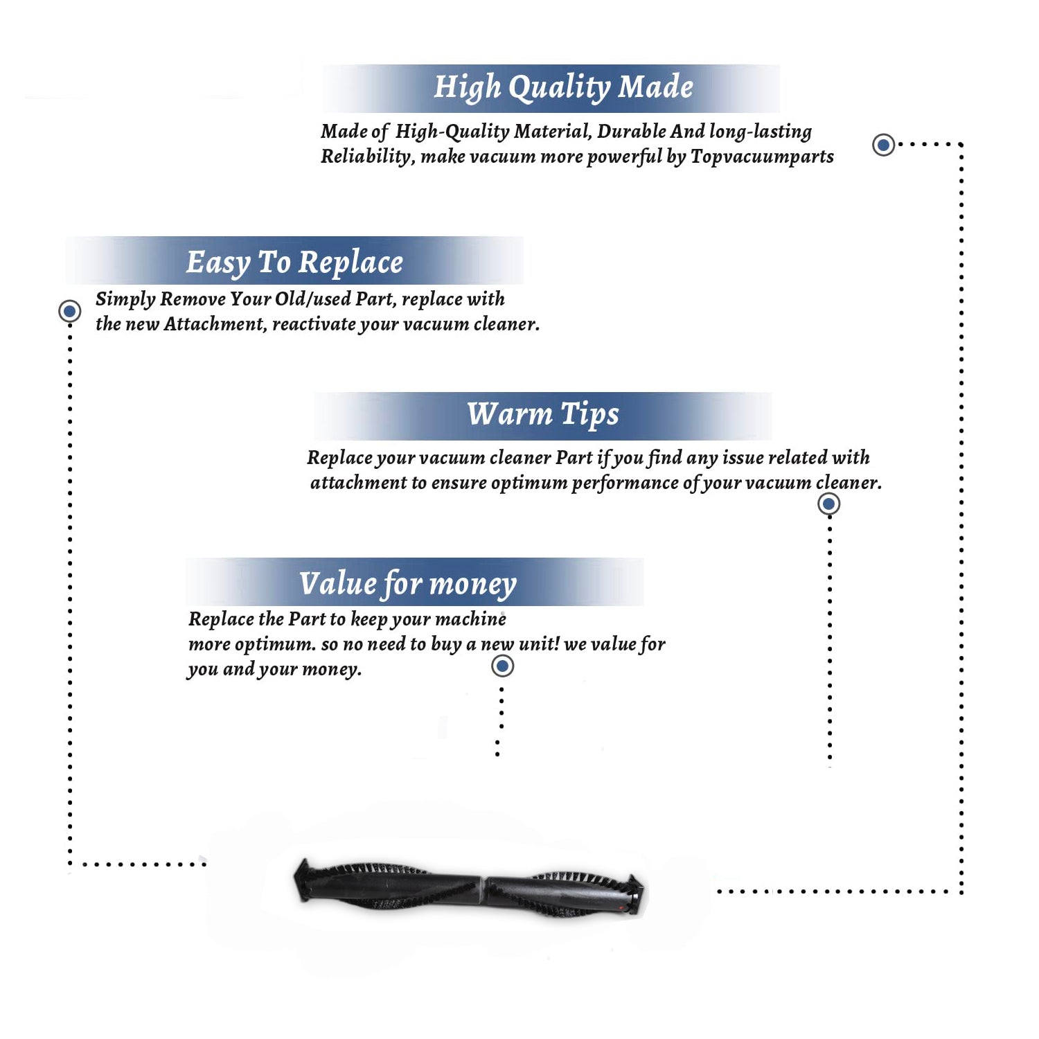 Topvacuumparts Replacement Part For Koblenz U-610DC Vacuum Cleaner Wide Track Brush Roll # compare to part 46-2413-6
