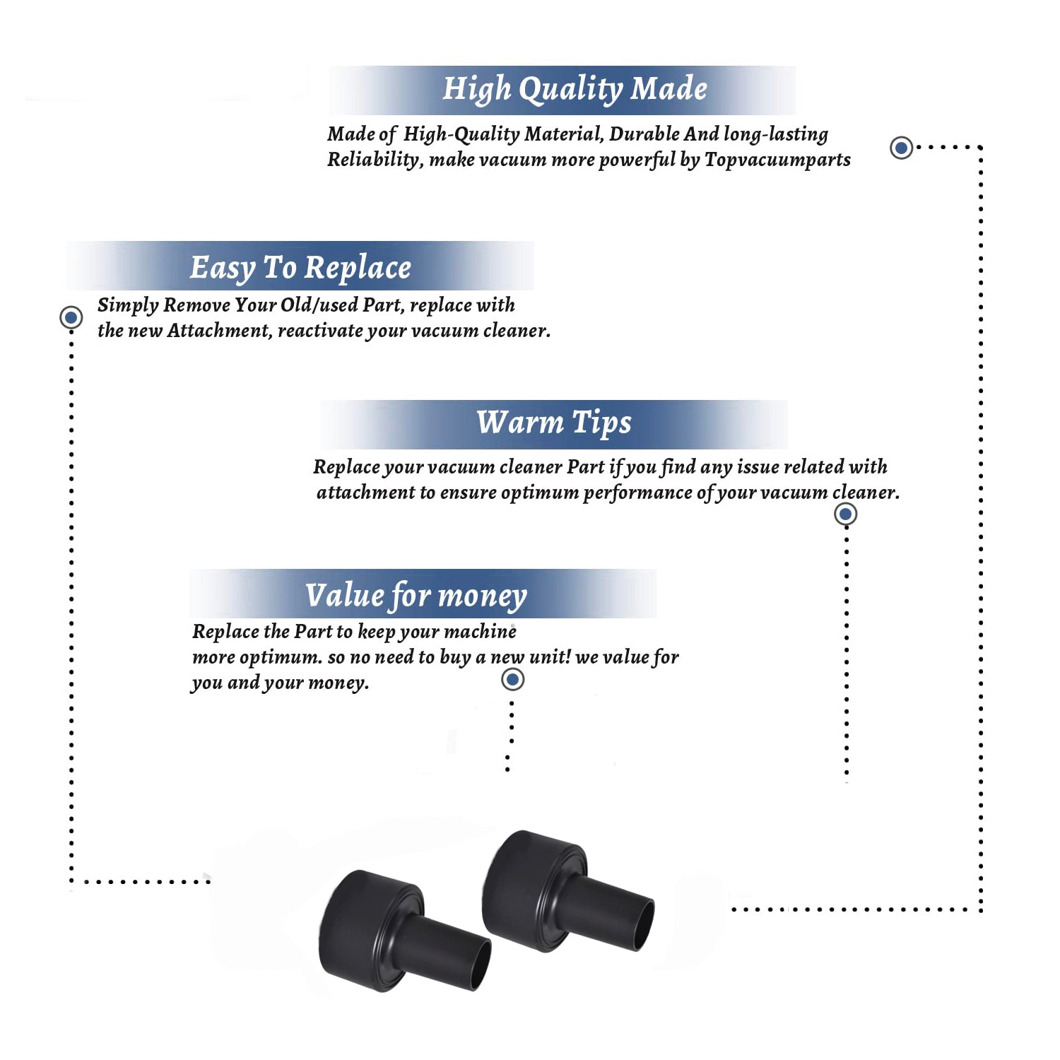 Topvacuumparts Replacement Part For Shop-Vac Woodstock 2-1/2-Inch to 1-1/4-Inch Adapter (2Pk) # compare to part 88-1030-05