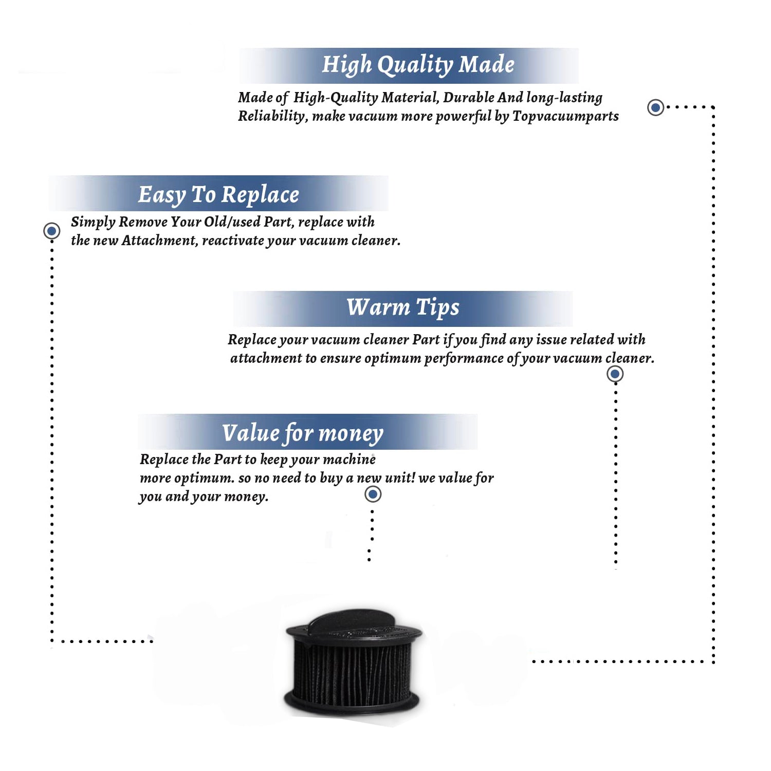 Topvacuumparts Replacement Part For Bissell 82H1, 22C1, 21K3, 95P1 Vacuum Cleaner Round Pleated Dirt Cup Filter # compare to part 2031464