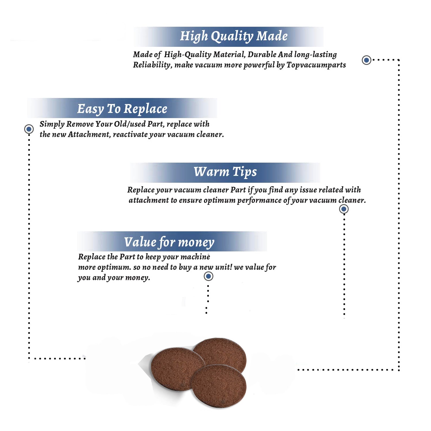 Topvacuumparts Replacement Part For Oreck Scrub Pads, Orbiter Brown (3 Pack) # compare to part 437-049
