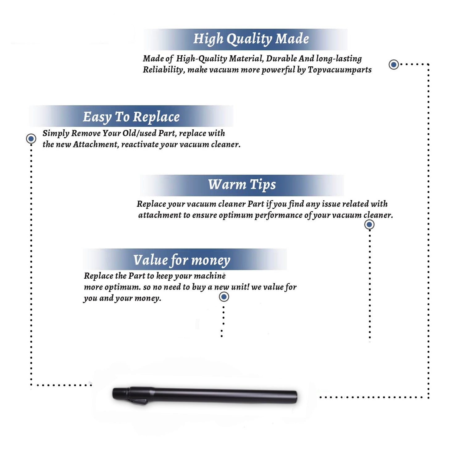 Topvacuumparts Replacement Part For Fit All Residential Vacuum Cleaner 1 1/4 Aluminum Telescopic Black Wand # compare to part CH-HP7748