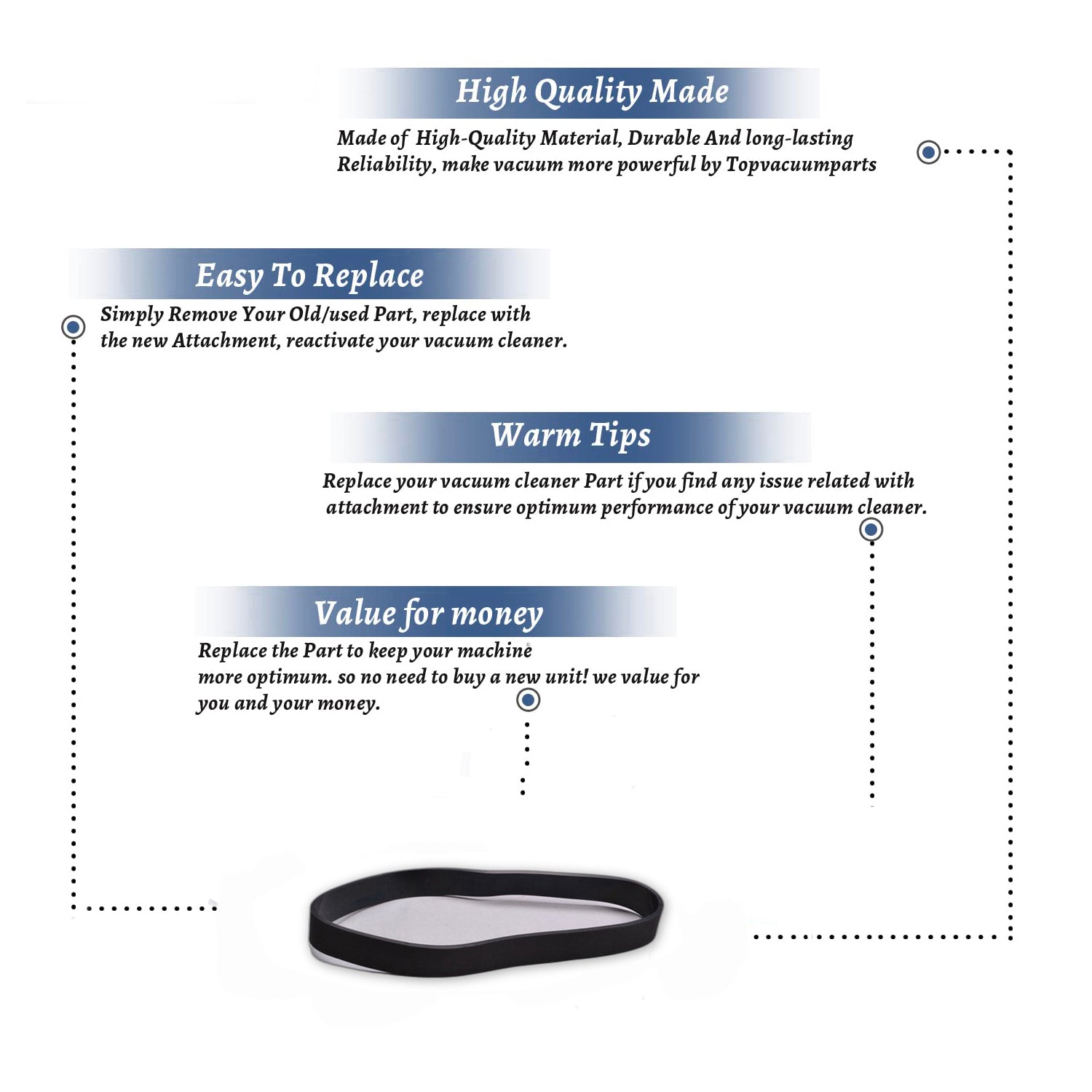 Topvacuumparts Replacement Part for Riccar Vacuum Cleaner Belts (4 Pack) # Compare to Part 9.104